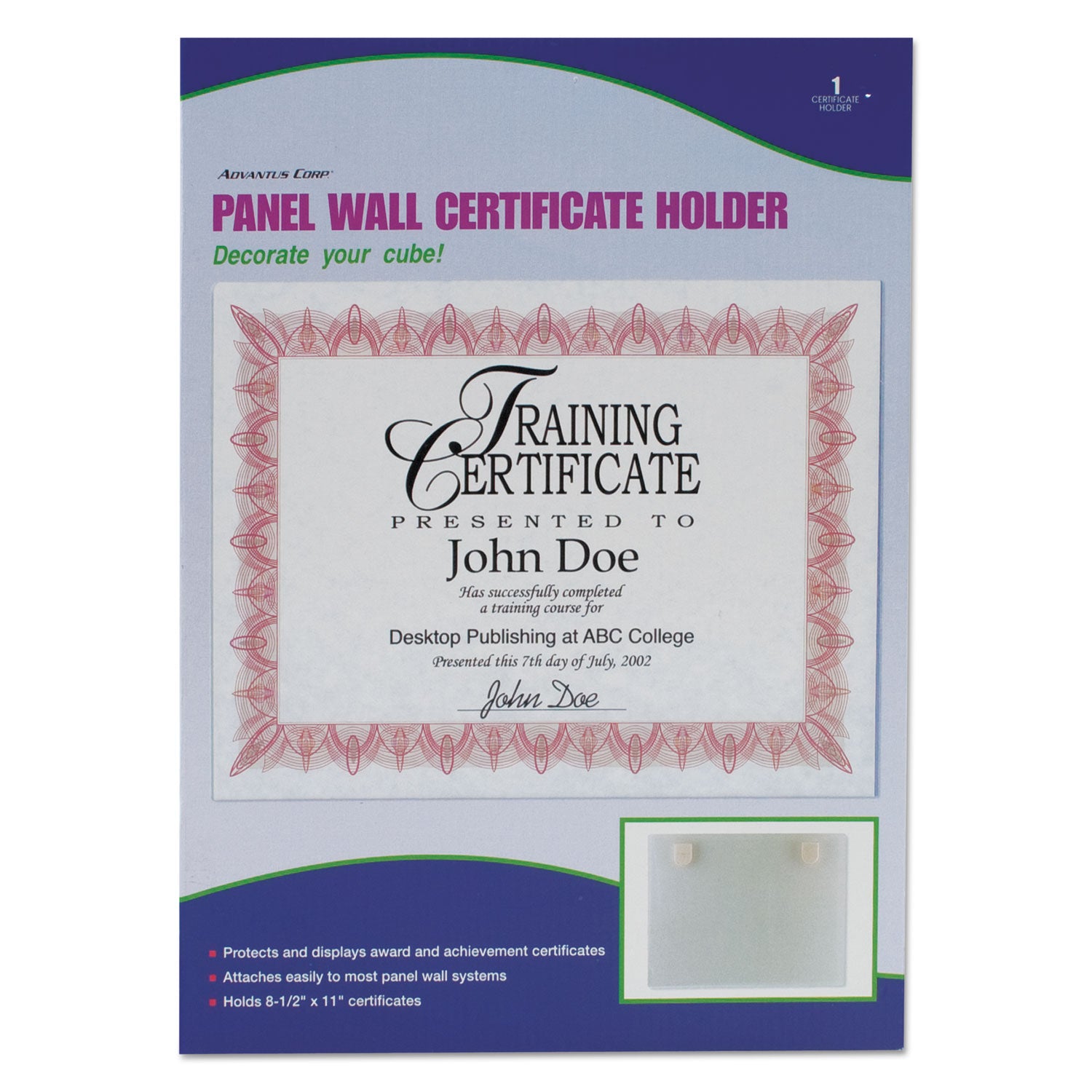 Advantus Panel Wall Acrylic Frame, 11 x 8.5, Fabric Panel Mount, Clear