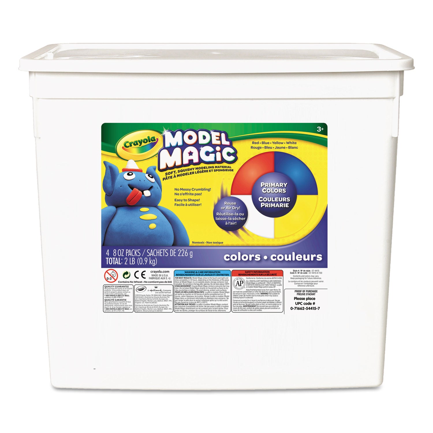 Model Magic Modeling Compound, 8 oz Packs, 4 Packs, Blue, Red, White, Yellow, 2 lbs