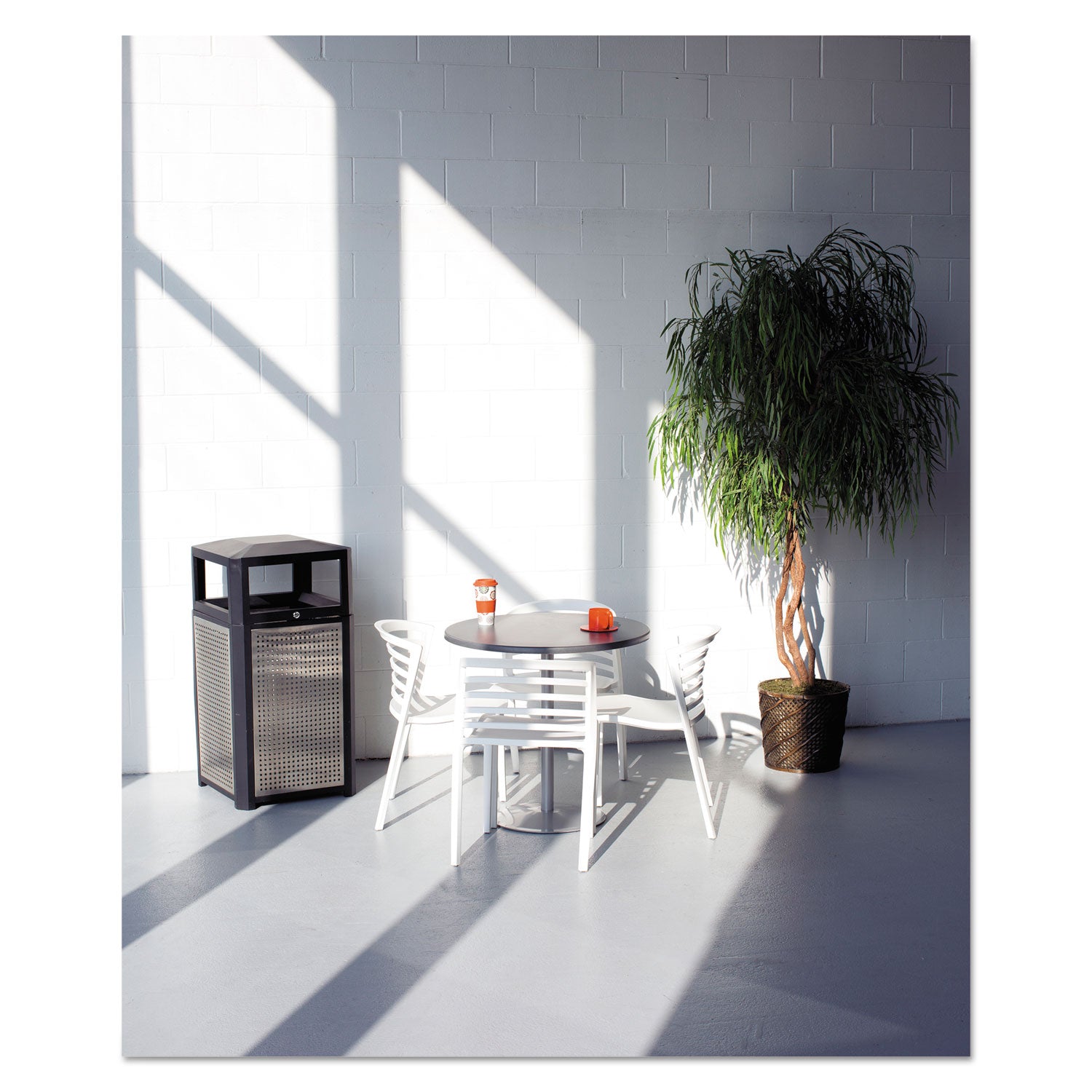 Safco® Evos Series Steel Waste Container, 38 gal, Steel, Black