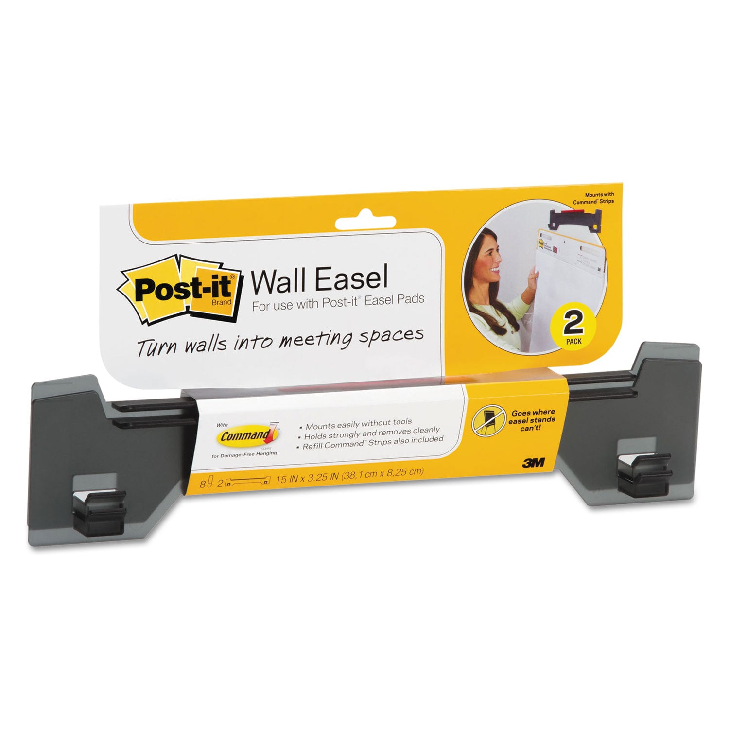 Post-it® Wall Easel, Adhesive Mount, Plastic, Smoke, 2/pack