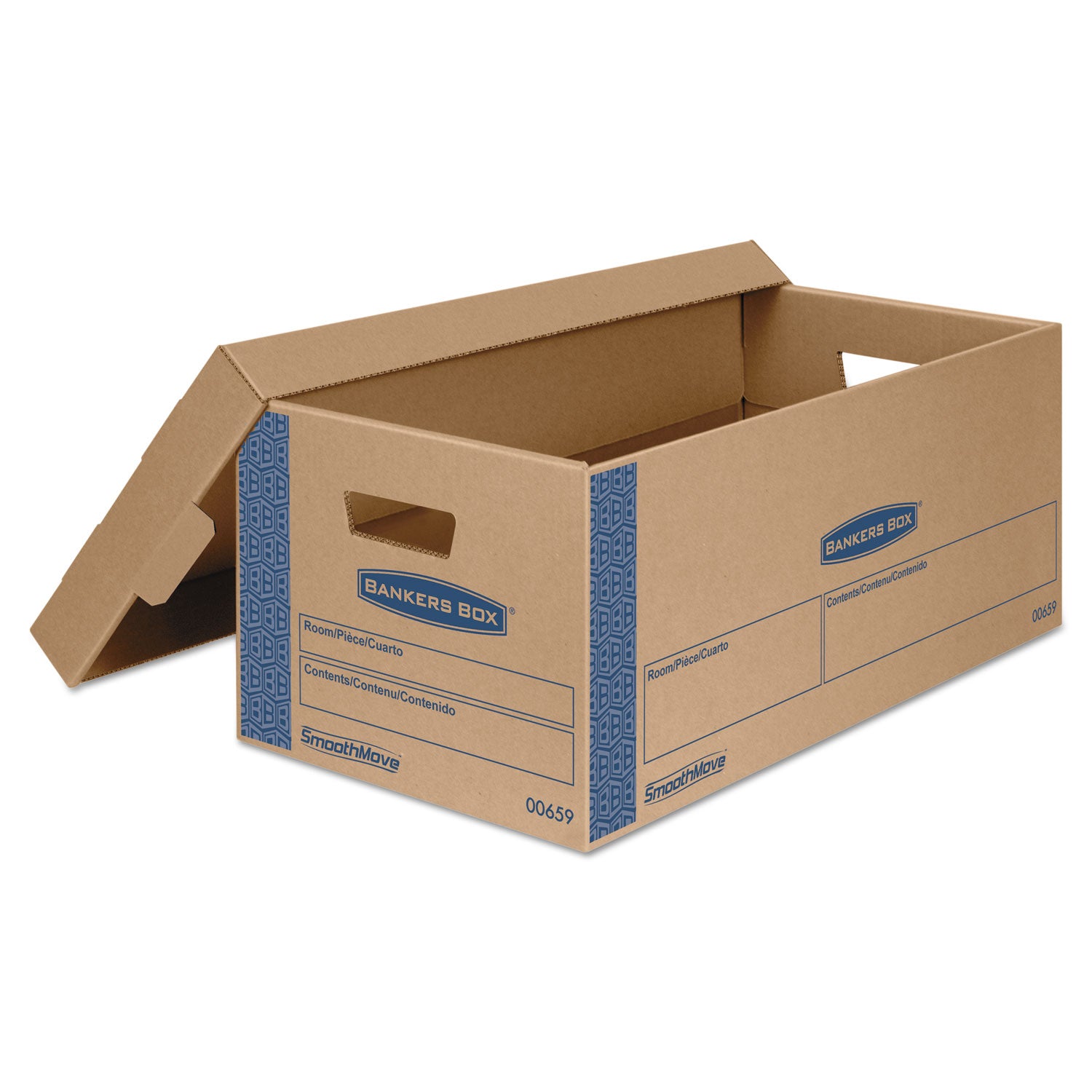 Bankers Box® SmoothMove Prime Moving/Storage Boxes, Lift-Off Lid, Half Slotted Container, Small, 12" x 24" x 10", Brown/Blue, 8/Carton
