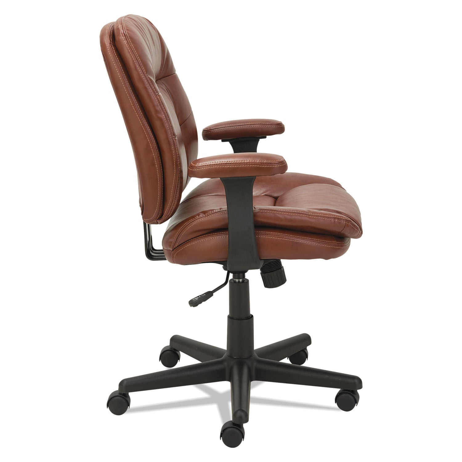 OIF Swivel/tilt Bonded Leather Task Chair, Supports 250 Lb, 16.93" To 20.67" Seat Height, Chestnut Brown Seat/back, Black Base