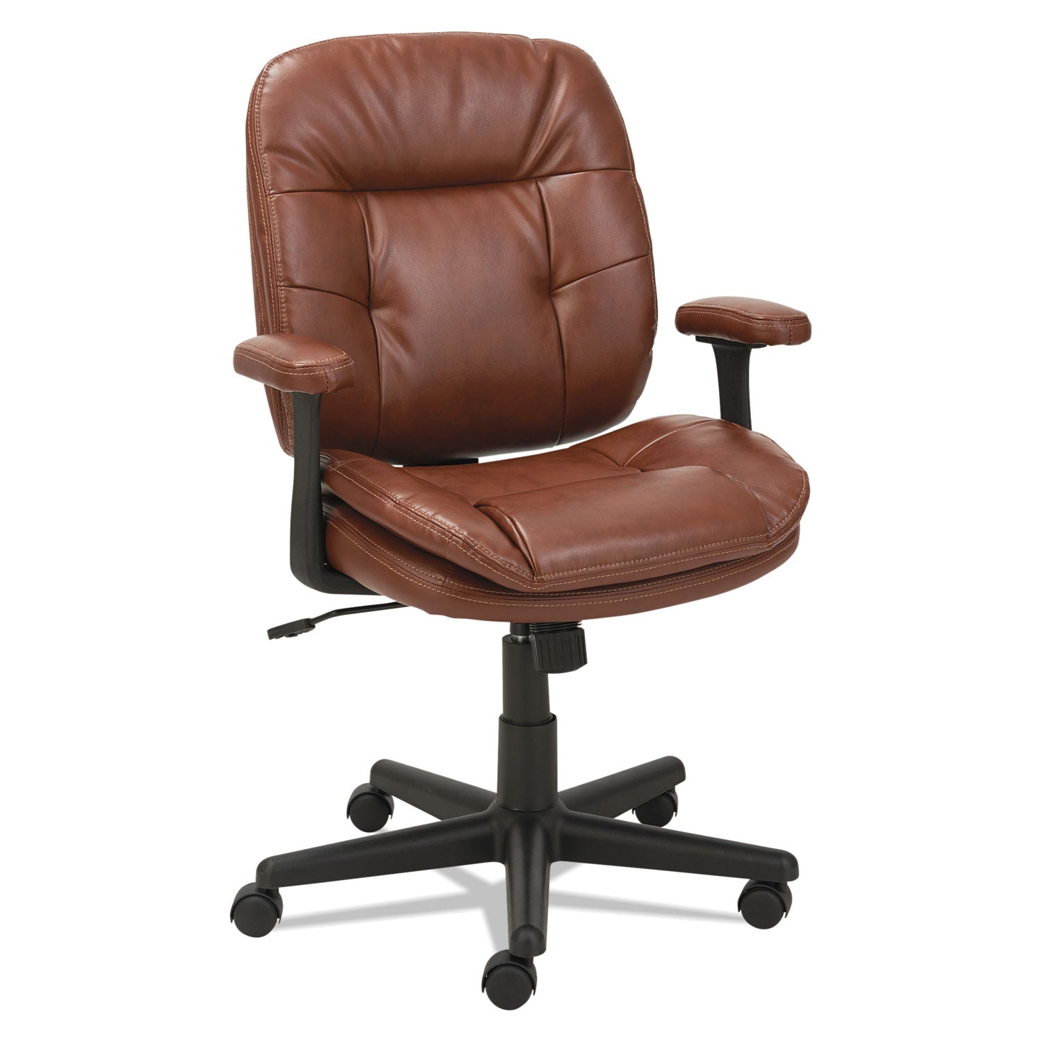 OIF Swivel/tilt Bonded Leather Task Chair, Supports 250 Lb, 16.93" To 20.67" Seat Height, Chestnut Brown Seat/back, Black Base