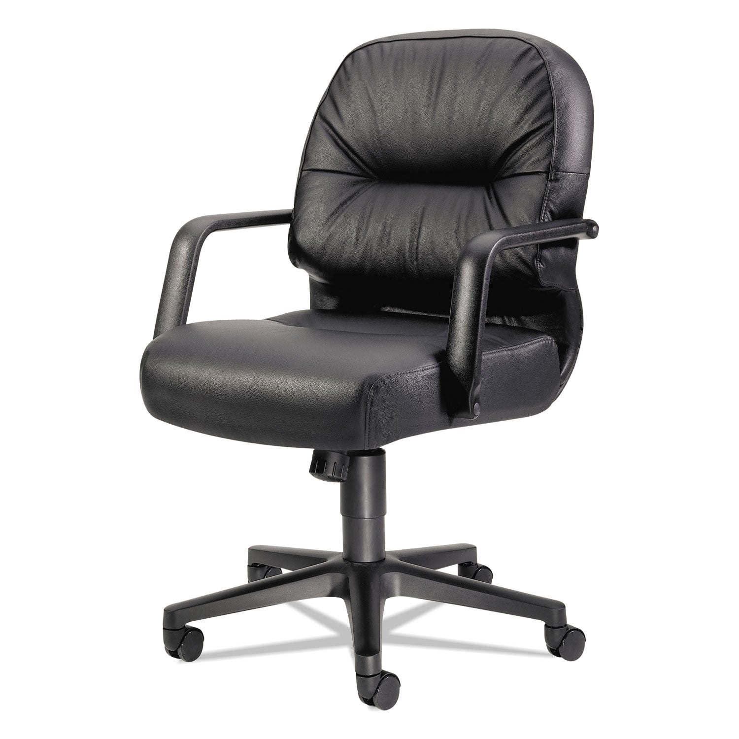 HON® Pillow-Soft 2090 Series Leather Managerial Mid-Back Swivel/tilt Chair, Supports 300 Lb, 16.75" To 21.25" Seat Height, Black