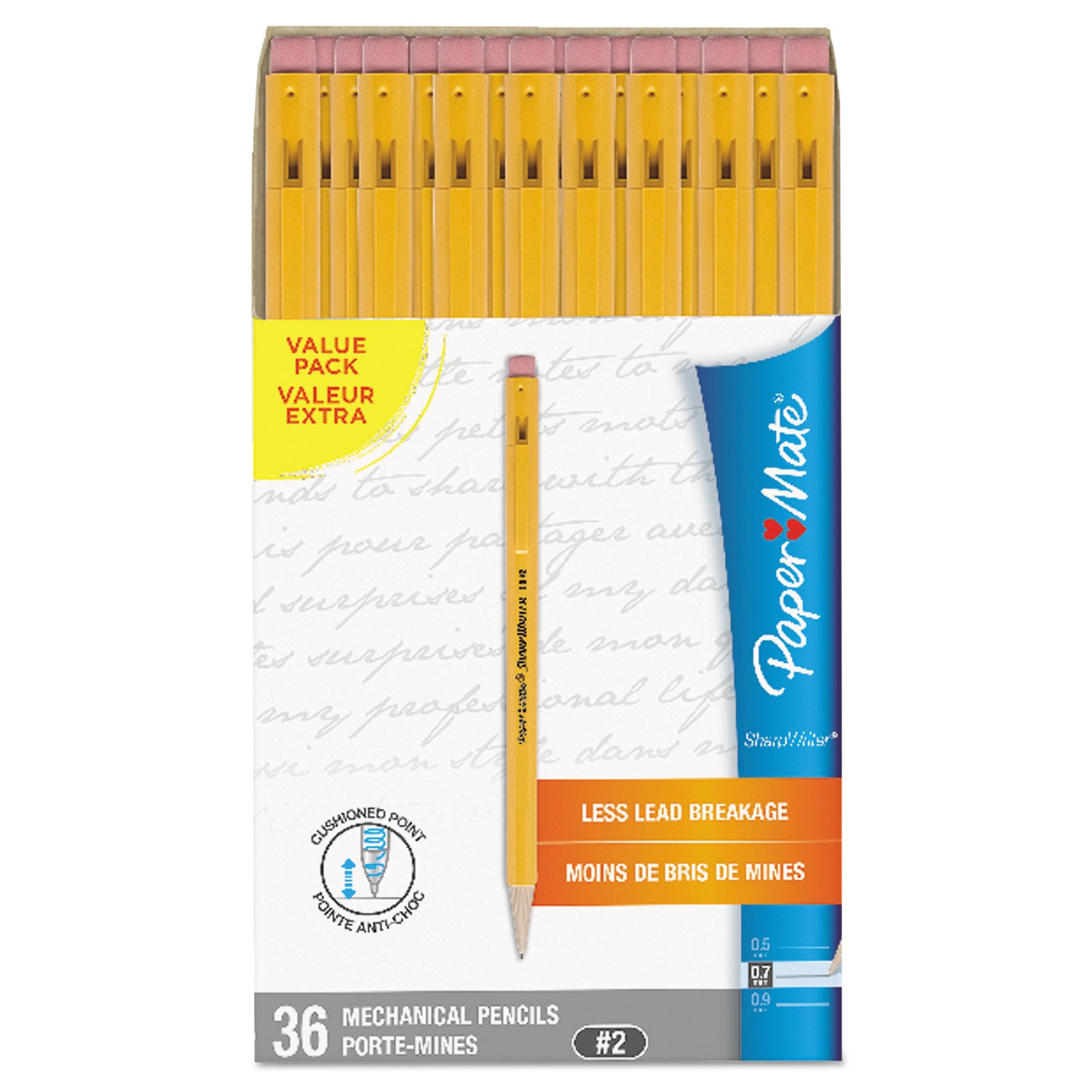 Paper Mate® Sharpwriter Mechanical Pencil Value Pack, 0.7 mm, HB (#2), Black Lead, Classic Yellow Barrel, 36/Box