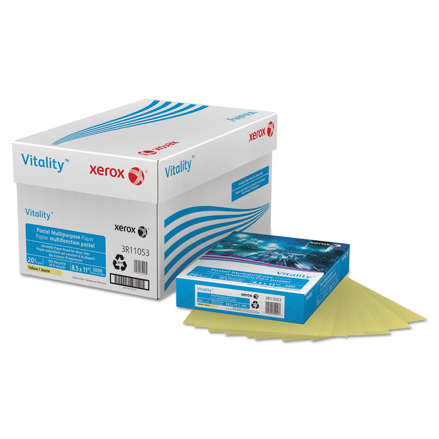 xerox™ Multipurpose Pastel Colored Paper, 20 lb Bond Weight, 8.5 x 11, Yellow, 500/Ream
