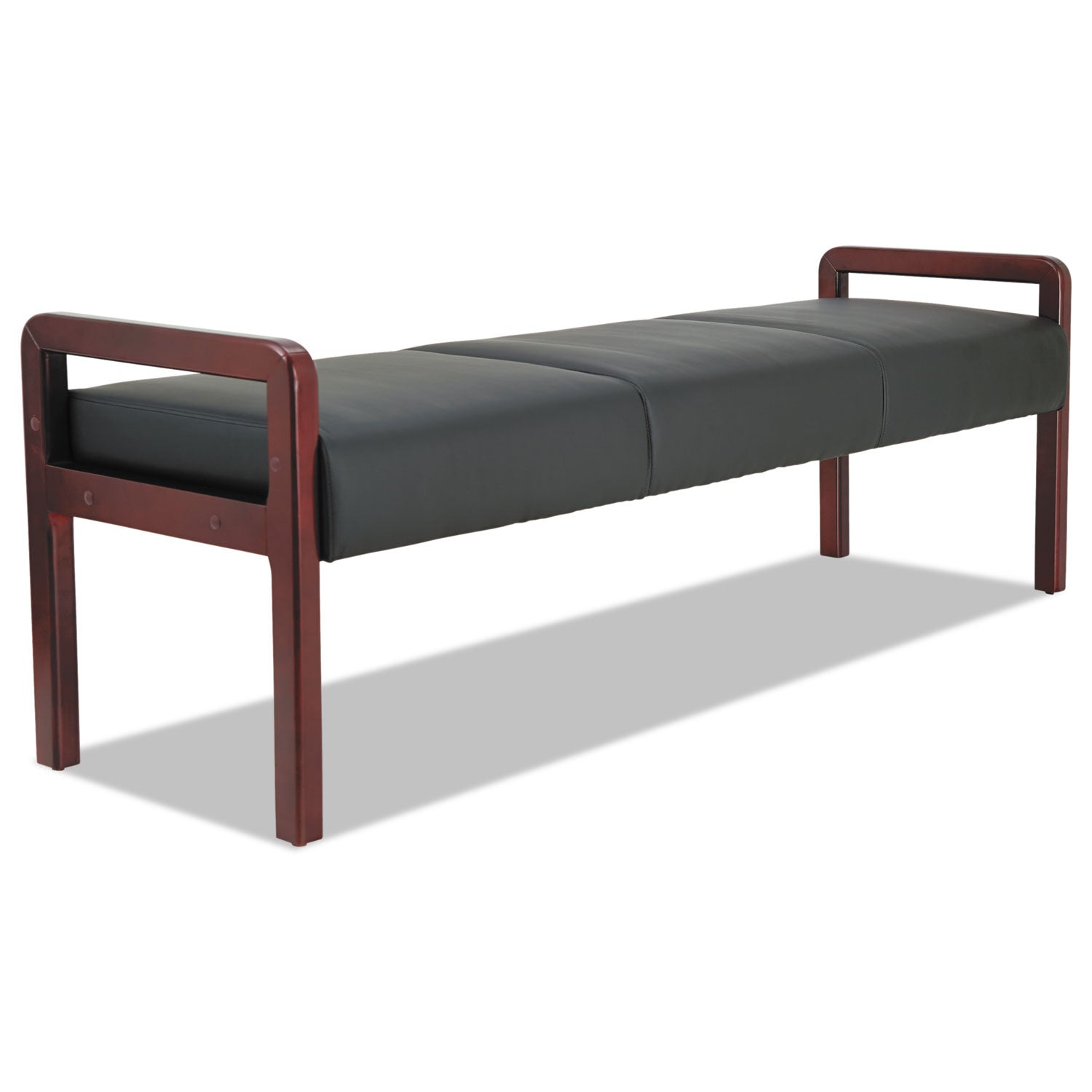 Alera® Alera Reception Lounge WL Series Three-Seat Bench, 65.75" x 22.25" x 22.88", Black Seat, Mahogany Base