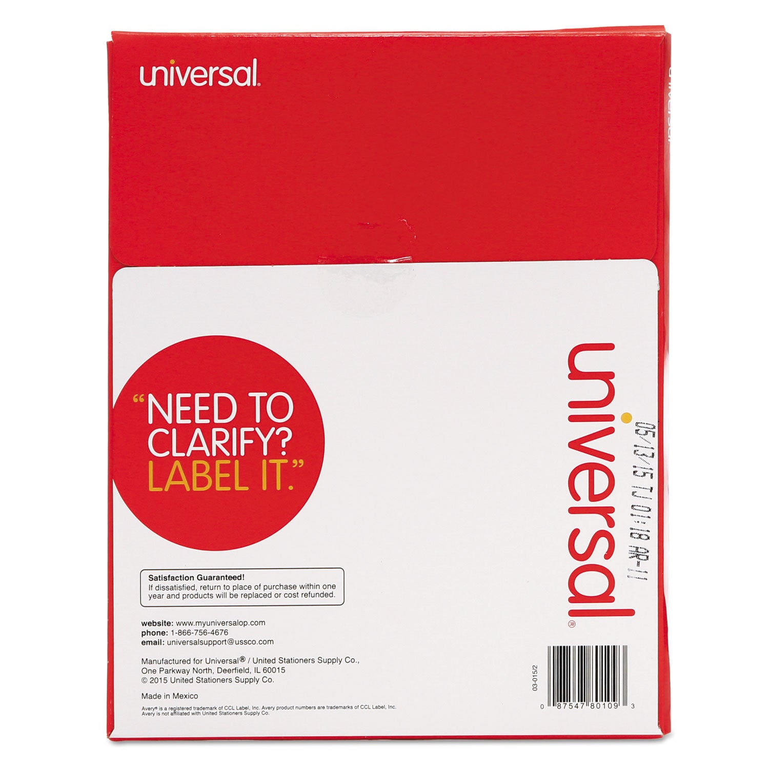 Universal® White Labels, Inkjet/laser Printers, 8.5 X 11, White, 100/box