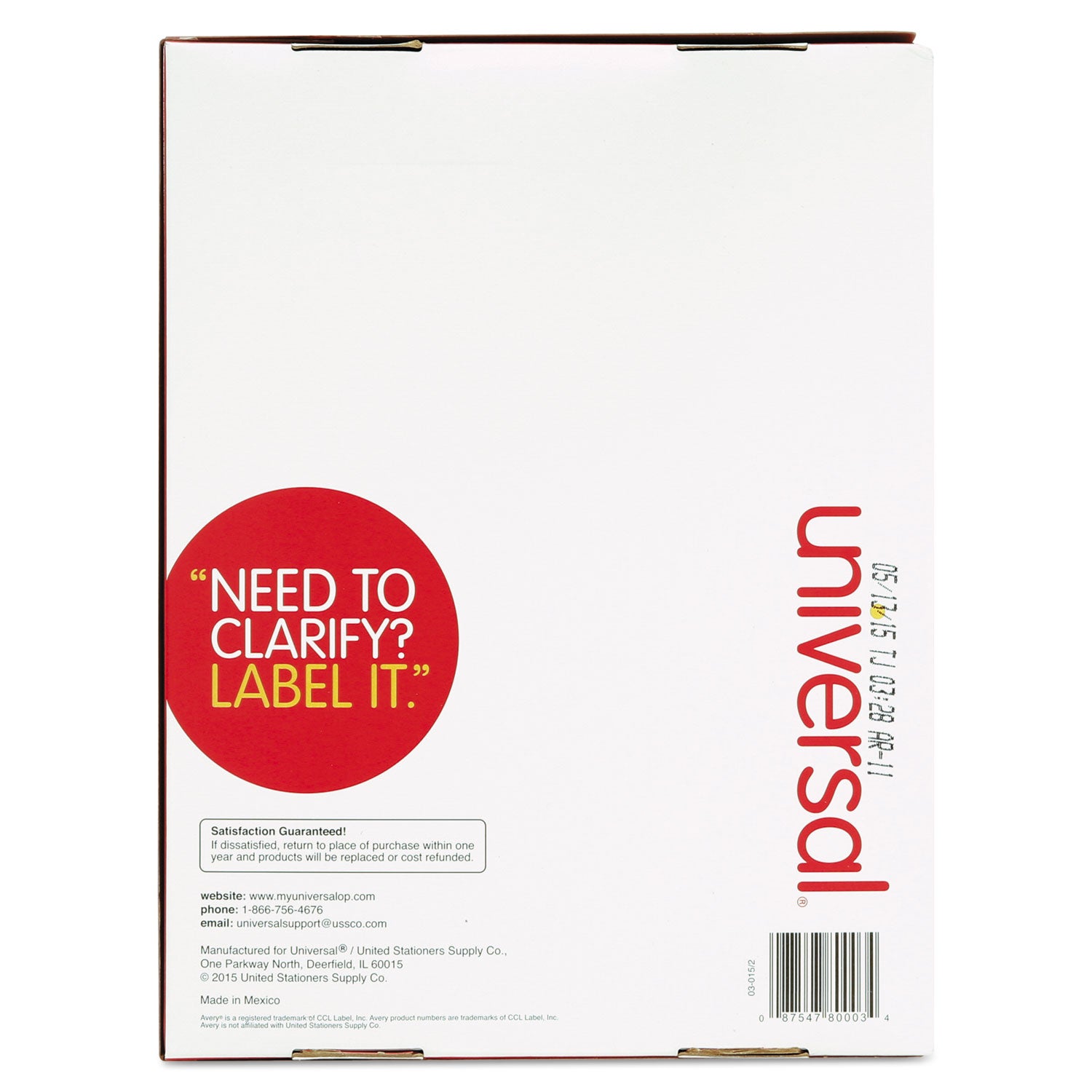 Universal® White Labels, Inkjet/laser Printers, 1.33 X 4, White, 14/sheet, 250 Sheets/box