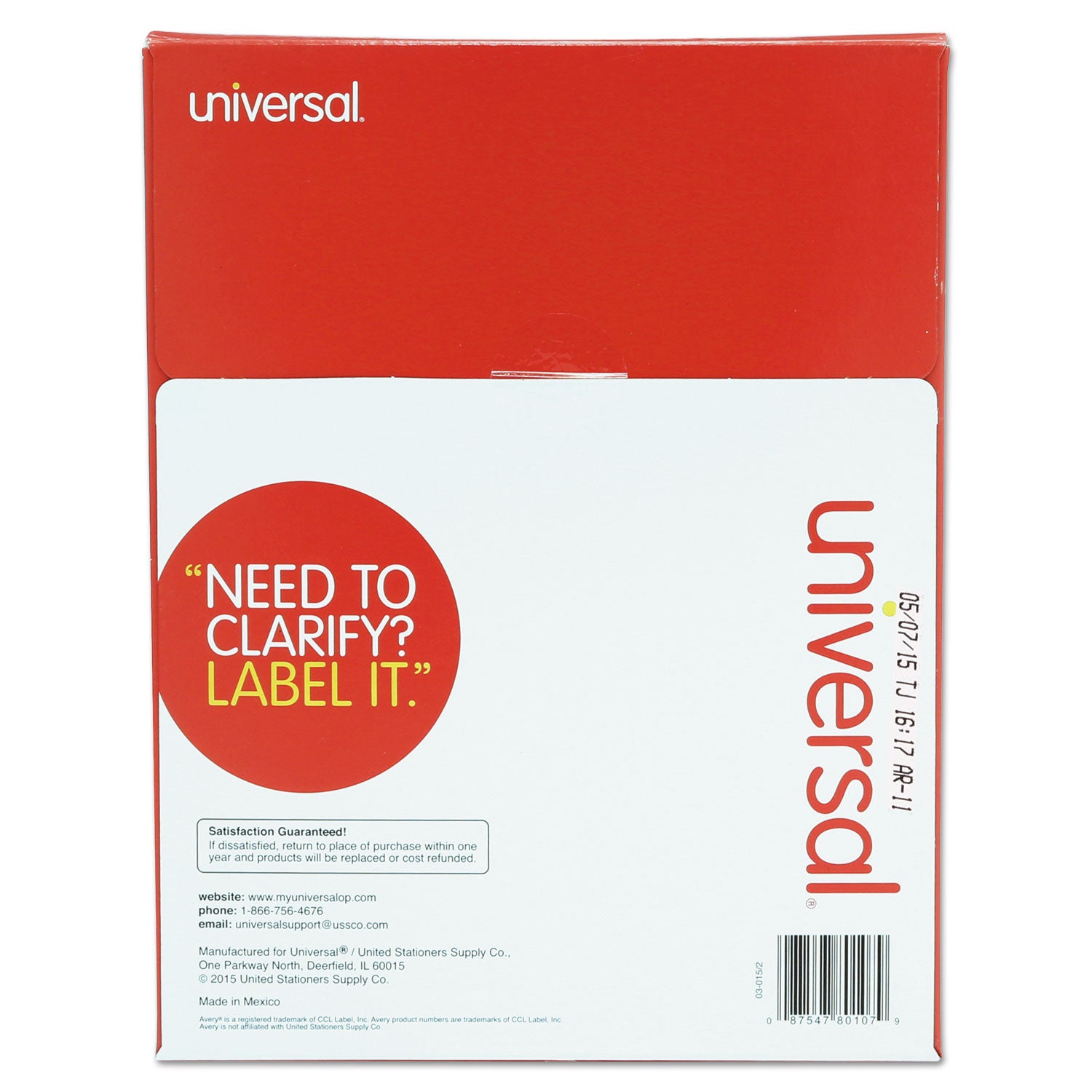 Universal® White Labels, Inkjet/laser Printers, 3.33 X 4, White, 6/sheet, 100 Sheets/box