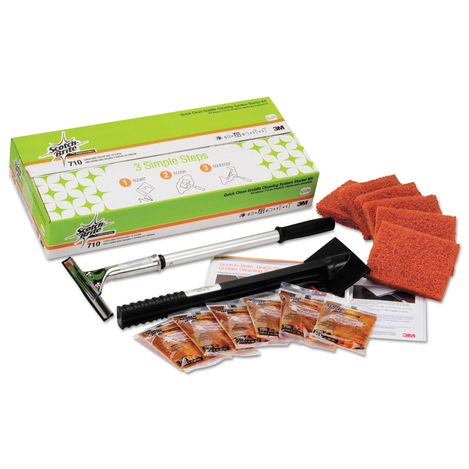 Scotch-Brite™ PROFESSIONAL Quick Clean Griddle Cleaning System Starter Kit, 4 x 5.24, Orange