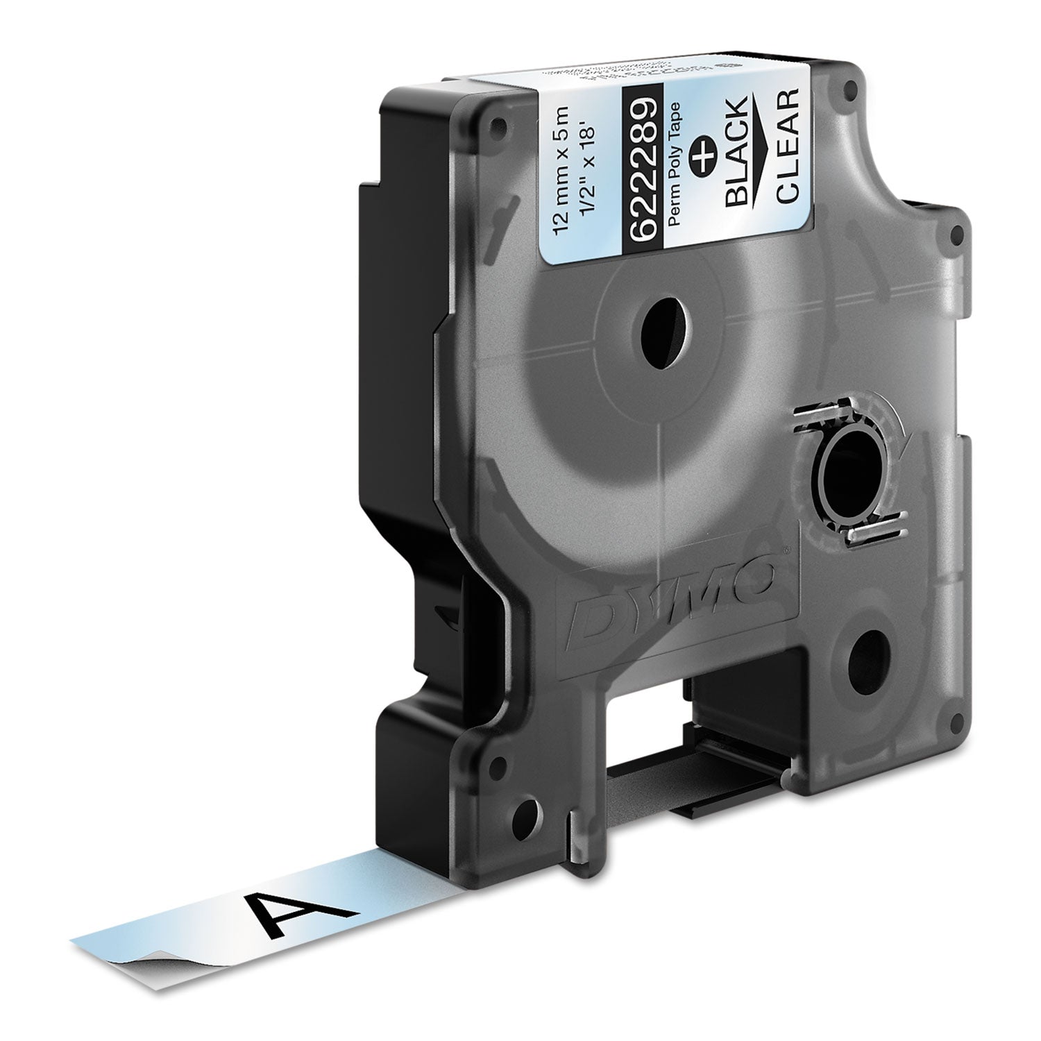 DYMO® Rhino Permanent Vinyl Industrial Label Tape, 0.5" X 18 Ft, Clear/black Print