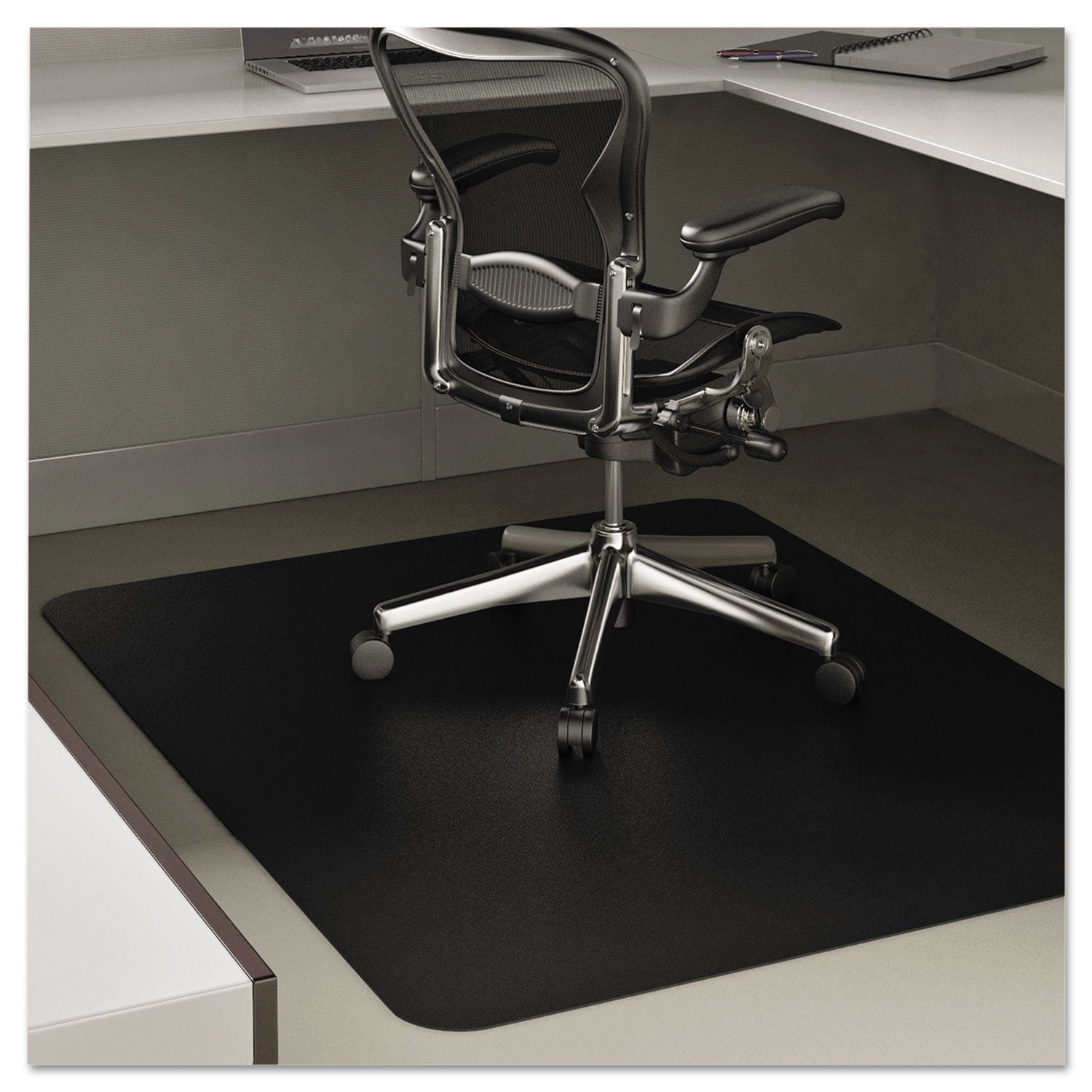 deflecto® EconoMat All Day Use Chair Mat for Hard Floors, Flat Packed, 45 x 53, Black