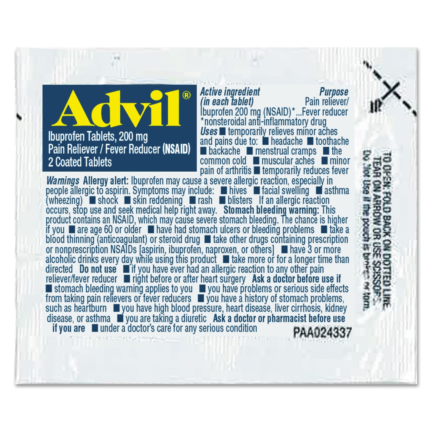 Advil® Ibuprofen Tablets, 200mg, Refill Pack, Two Tablets/packet, 30 Packets/box