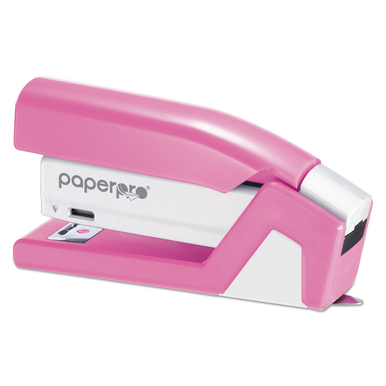 Bostitch® Incourage Spring-Powered Compact Stapler With Antimicrobial Protection, 20-Sheet Capacity, Pink/gray