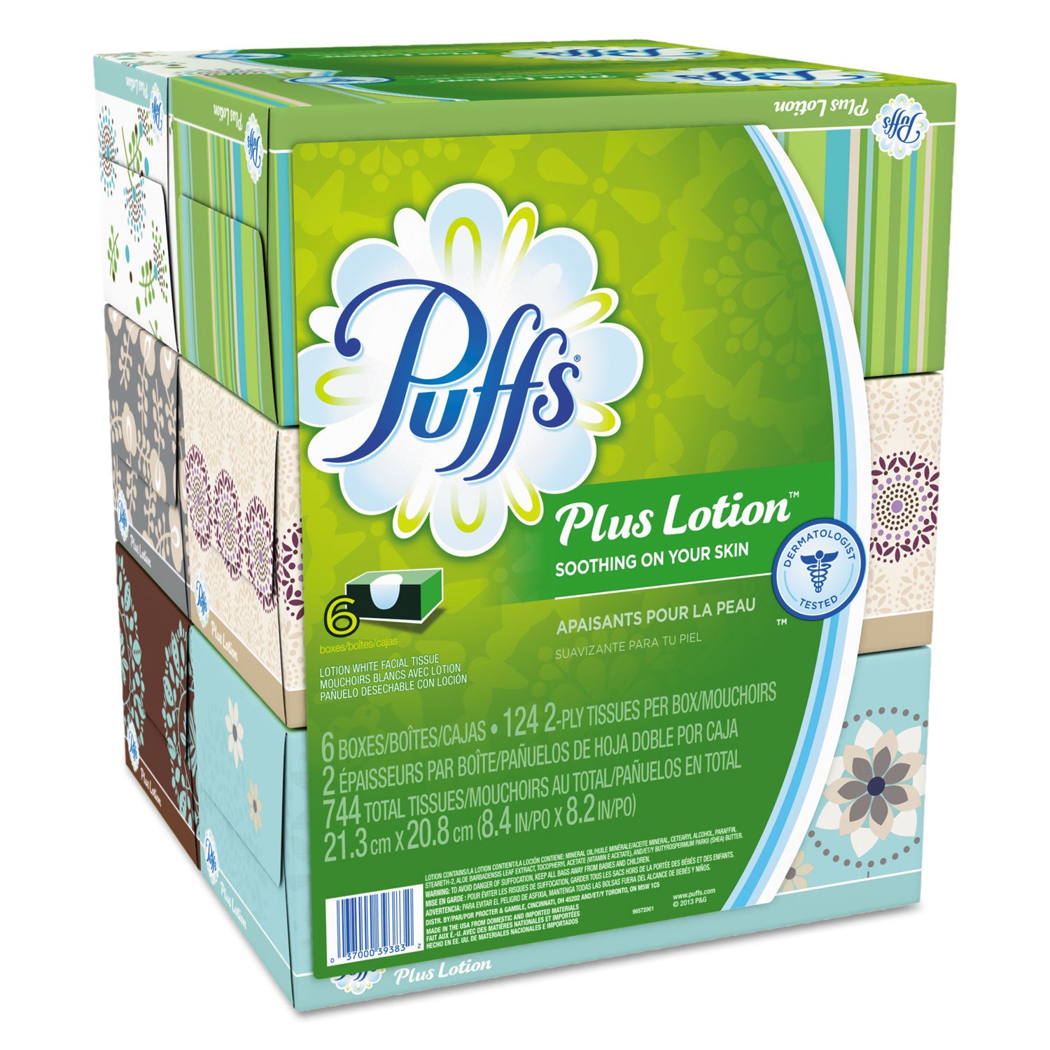Plus Lotion Facial Tissue, 2-Ply, White, 124 Sheets/Box, 6 Boxes/Pack, 4 Packs/Carton