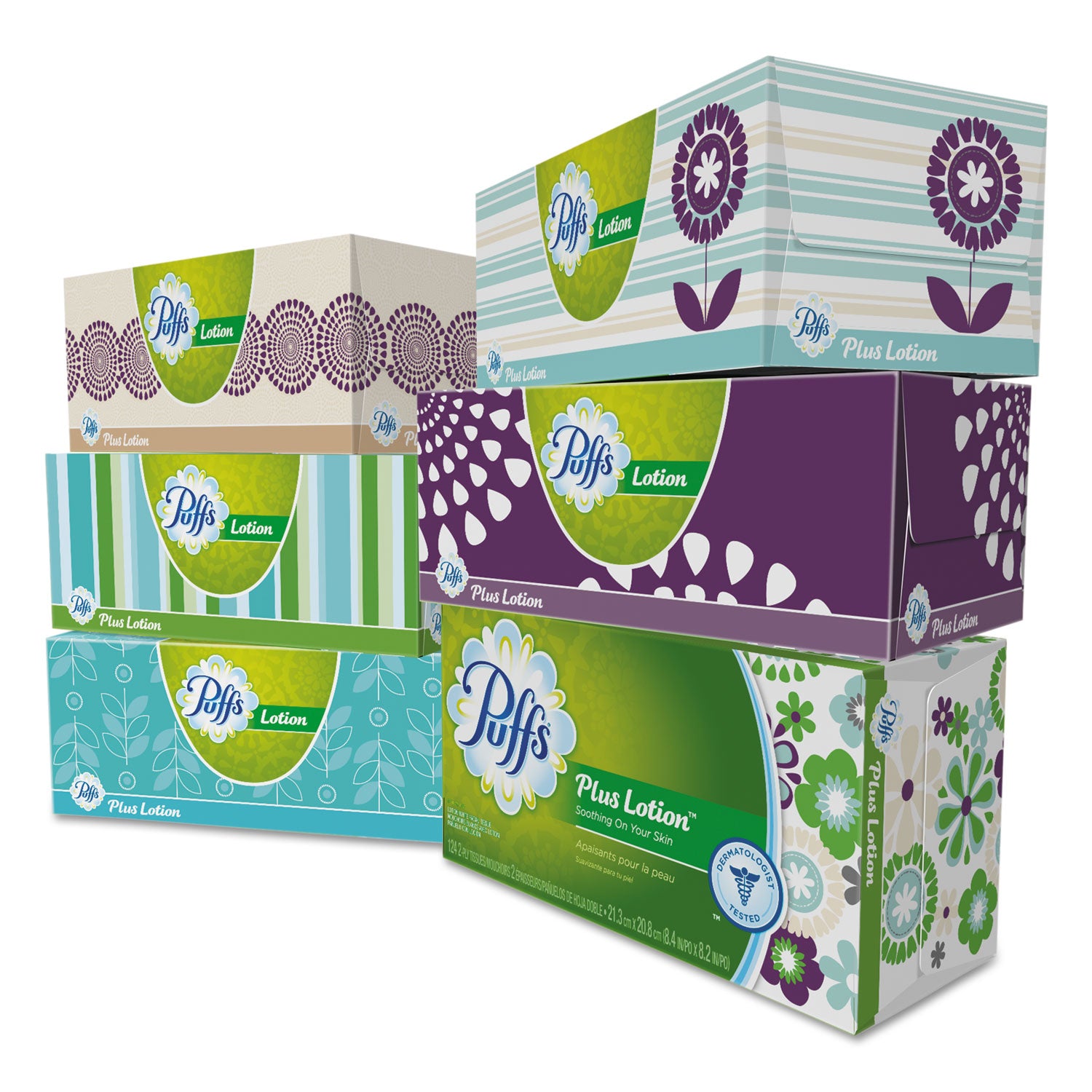 Puffs® Plus Lotion Facial Tissue, 2-Ply, White, 124 Sheets/box, 6 Boxes/pack, 4 Packs/carton