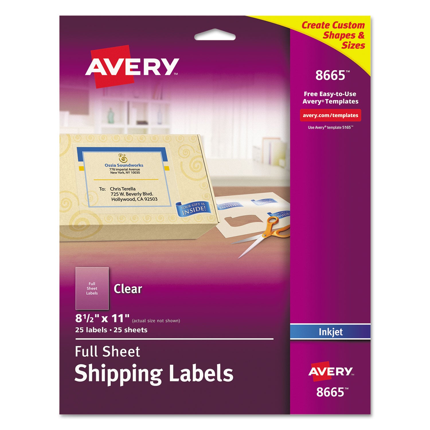 Matte Clear Shipping Labels, Inkjet Printers, 8.5 x 11, Clear, 25/Pack