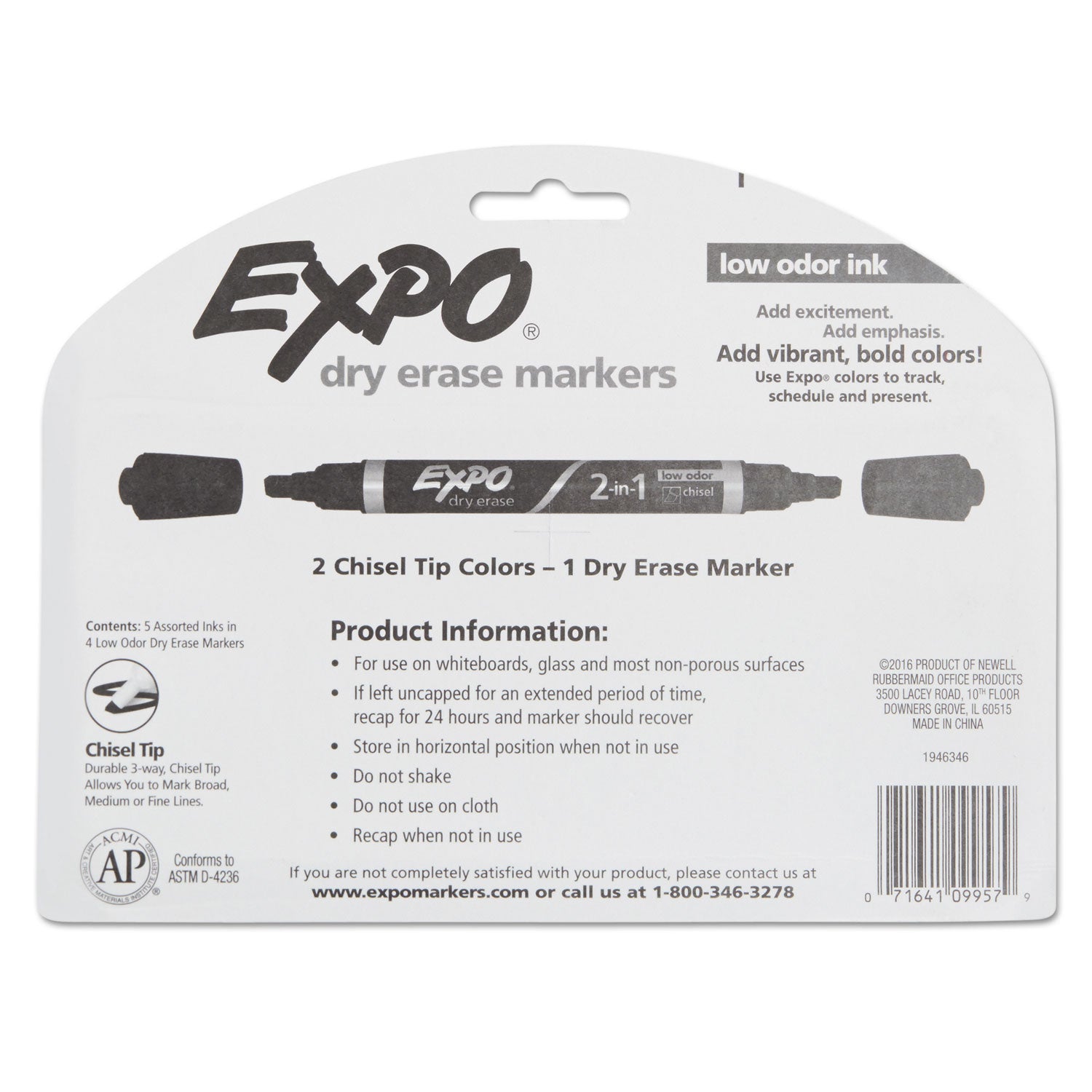 EXPO® 2-In-1 Dry Erase Markers, Fine/broad Chisel Tips, Assorted Primary Colors, 4/pack