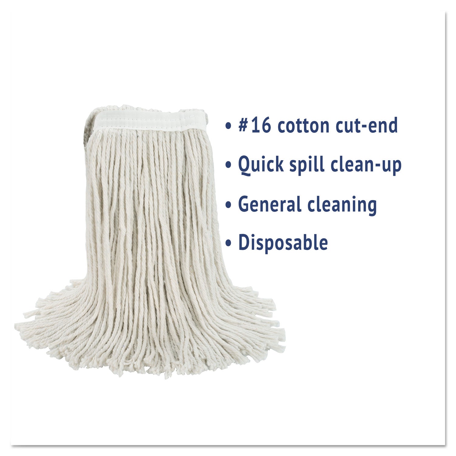 Boardwalk® Cut-End Wet Mop Head, Cotton, No. 16 Size, White