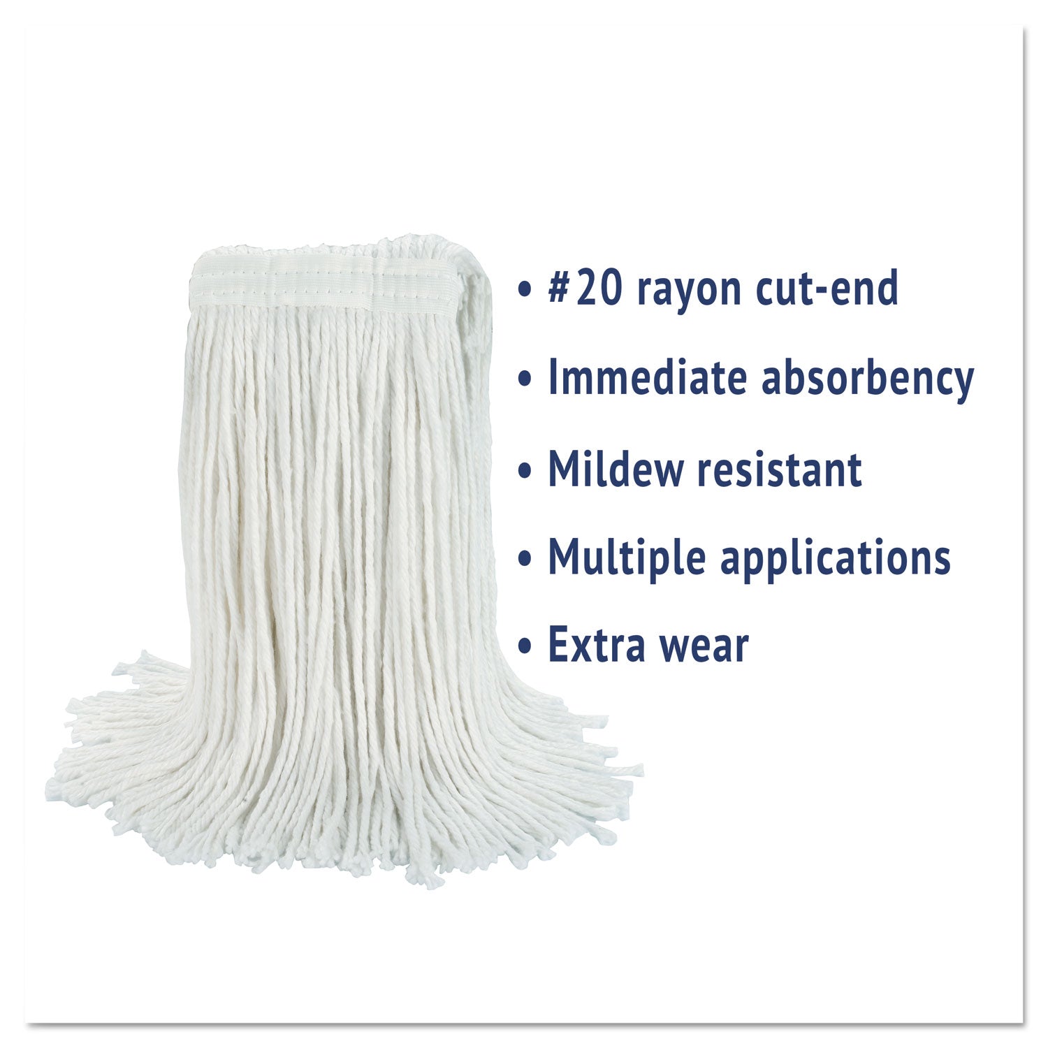 Boardwalk® Cut-End Wet Mop Head, Rayon, No. 20, White, 12/carton