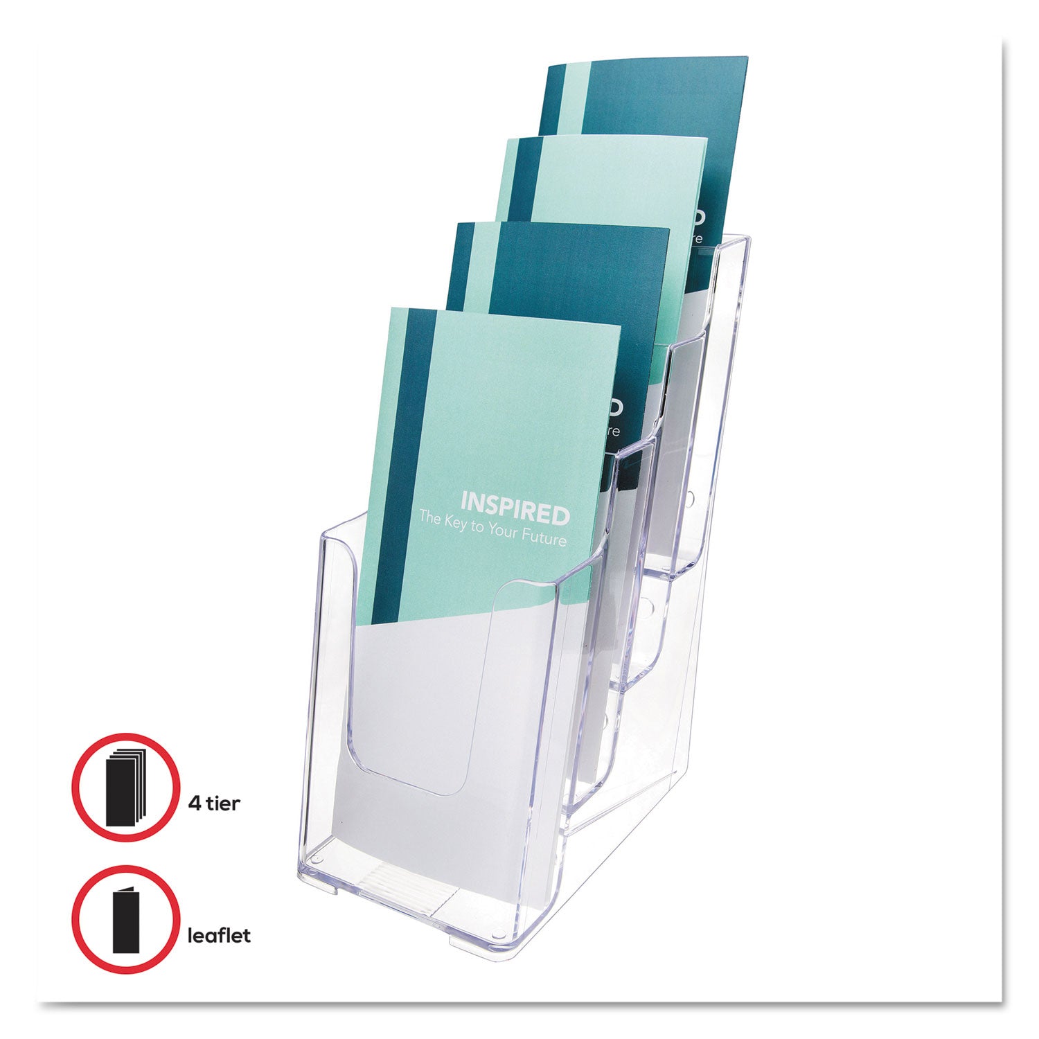 deflecto® 4-Compartment Docuholder, Leaflet Size, 4.88w X 6.13d X 10h, Clear
