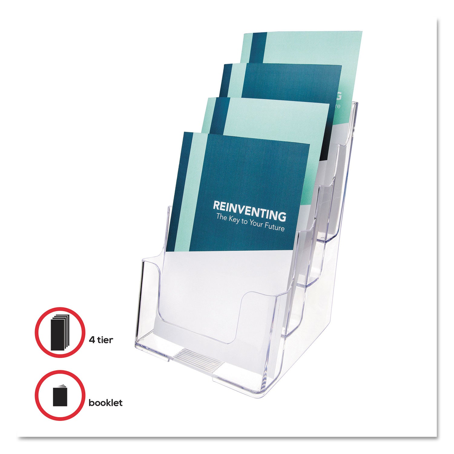 deflecto® 4-Compartment Docuholder, Booklet Size, 6.88w X 6.25d X 10h, Clear