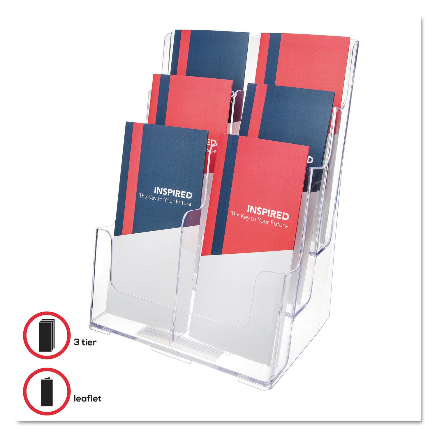 deflecto® 6-Compartment DocuHolder, Leaflet Size, 9.63w x 6.25d x 12.63h, Clear