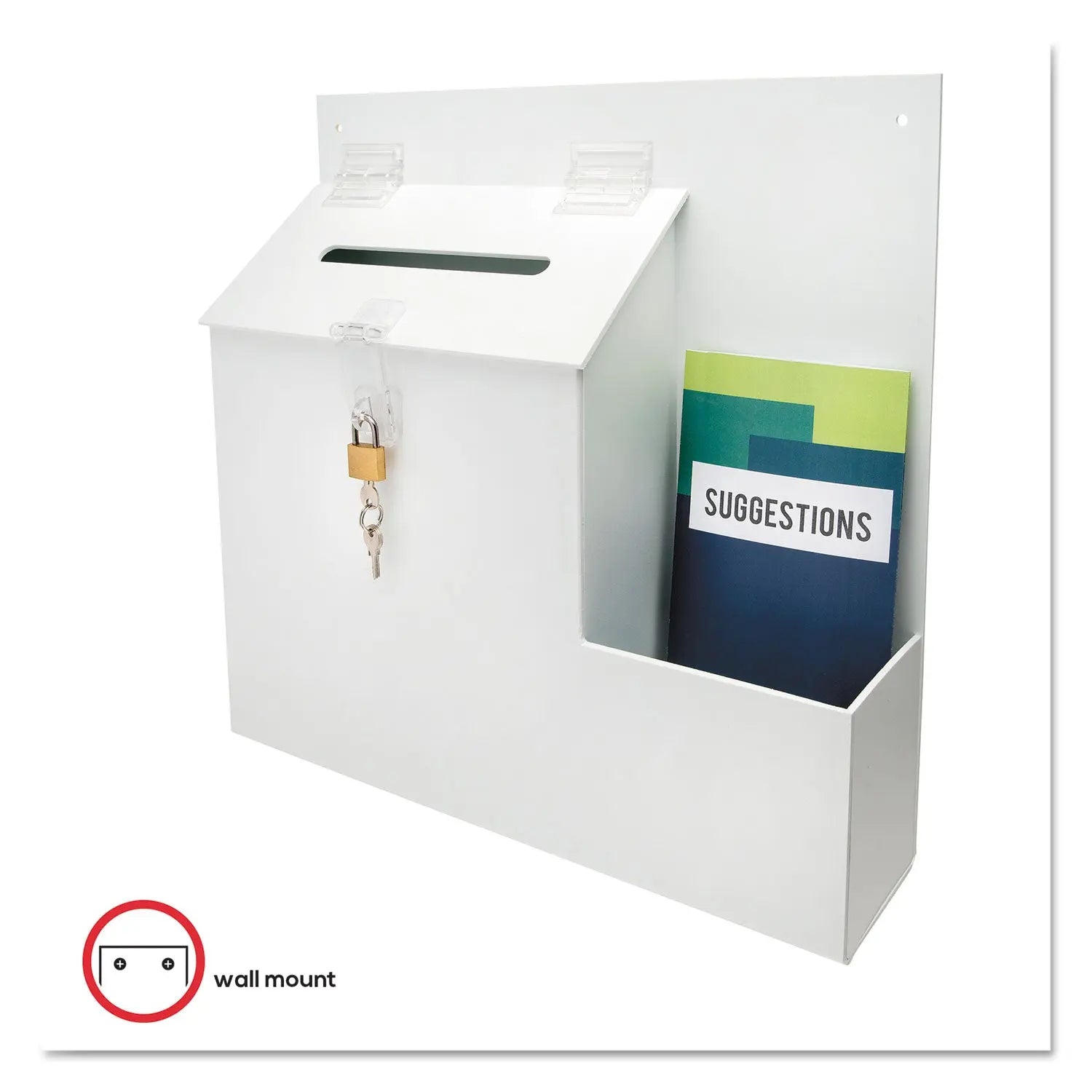 Suggestion Box Literature Holder with Locking Top, 13.75 x 3.63 x 13.94, Plastic, White deflecto® Flipcost