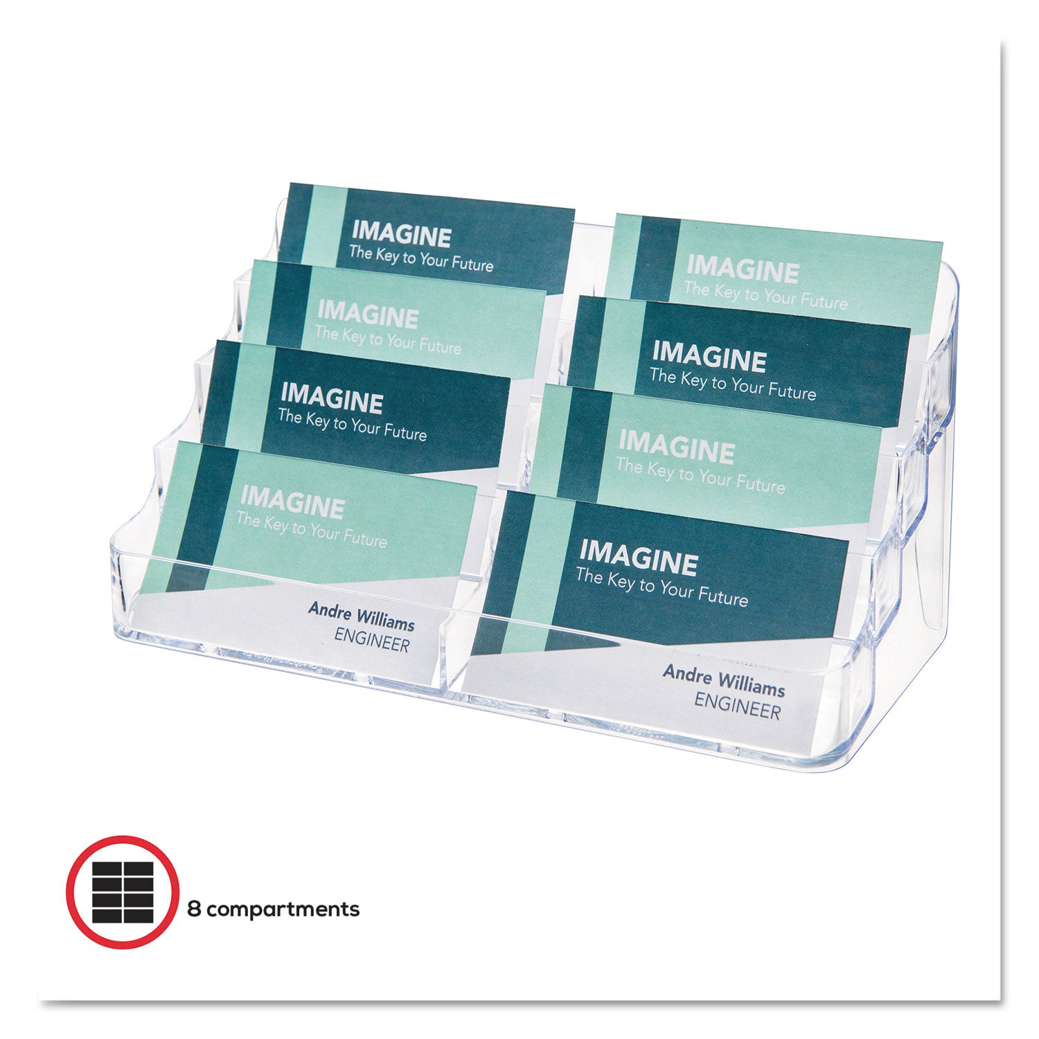 deflecto® 8-Pocket Business Card Holder, Holds 400 Cards, 7.78 X 3.5 X 3.38, Plastic, Clear