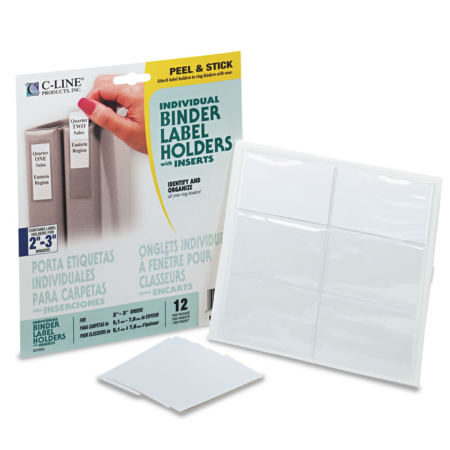 C-Line® Self-Adhesive Ring Binder Label Holders, Top Load, 2.25 x 3.63, Clear, 12/Pack
