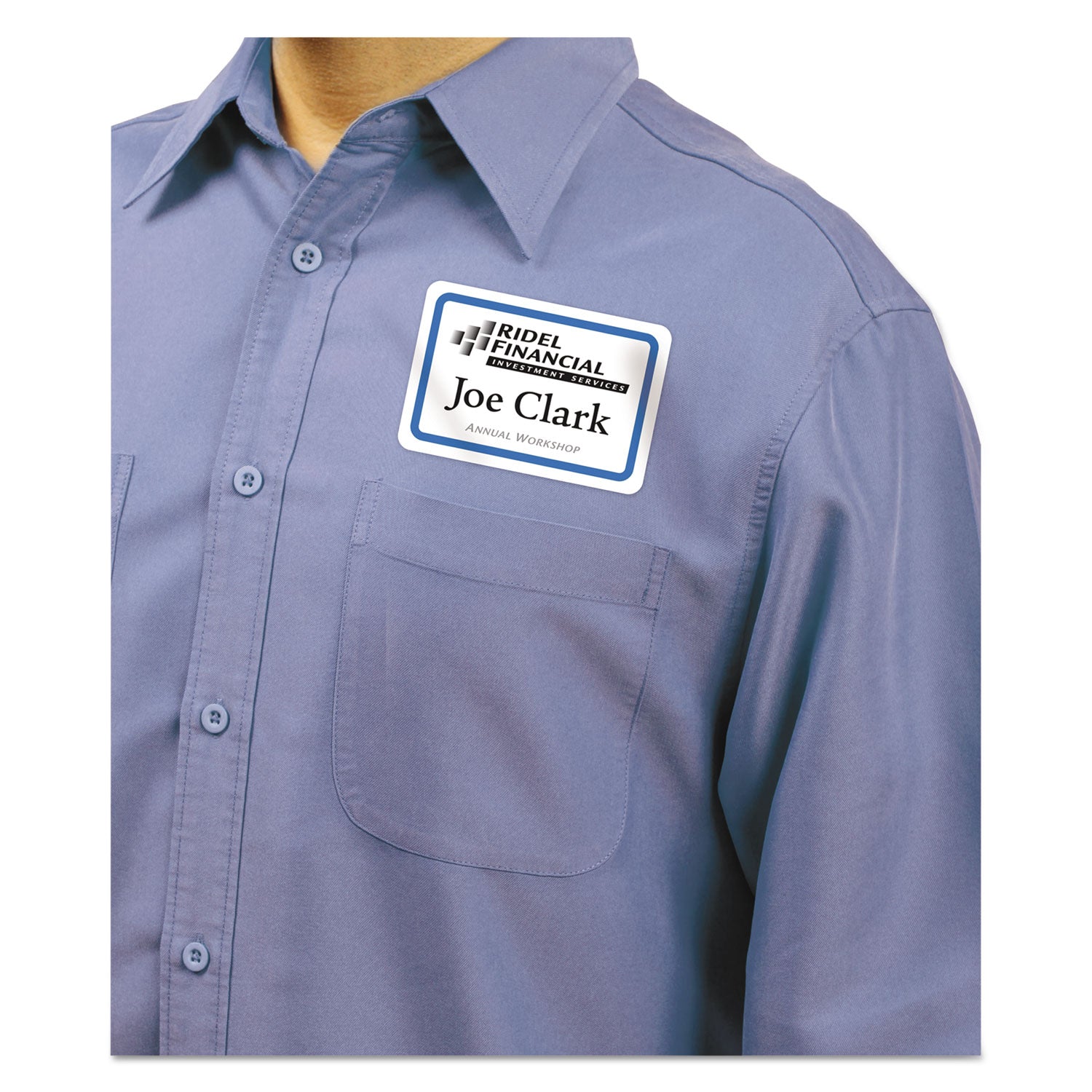 Avery® Flexible Adhesive Name Badge Labels, 3.38 X 2.33, White/blue Border, 400/box