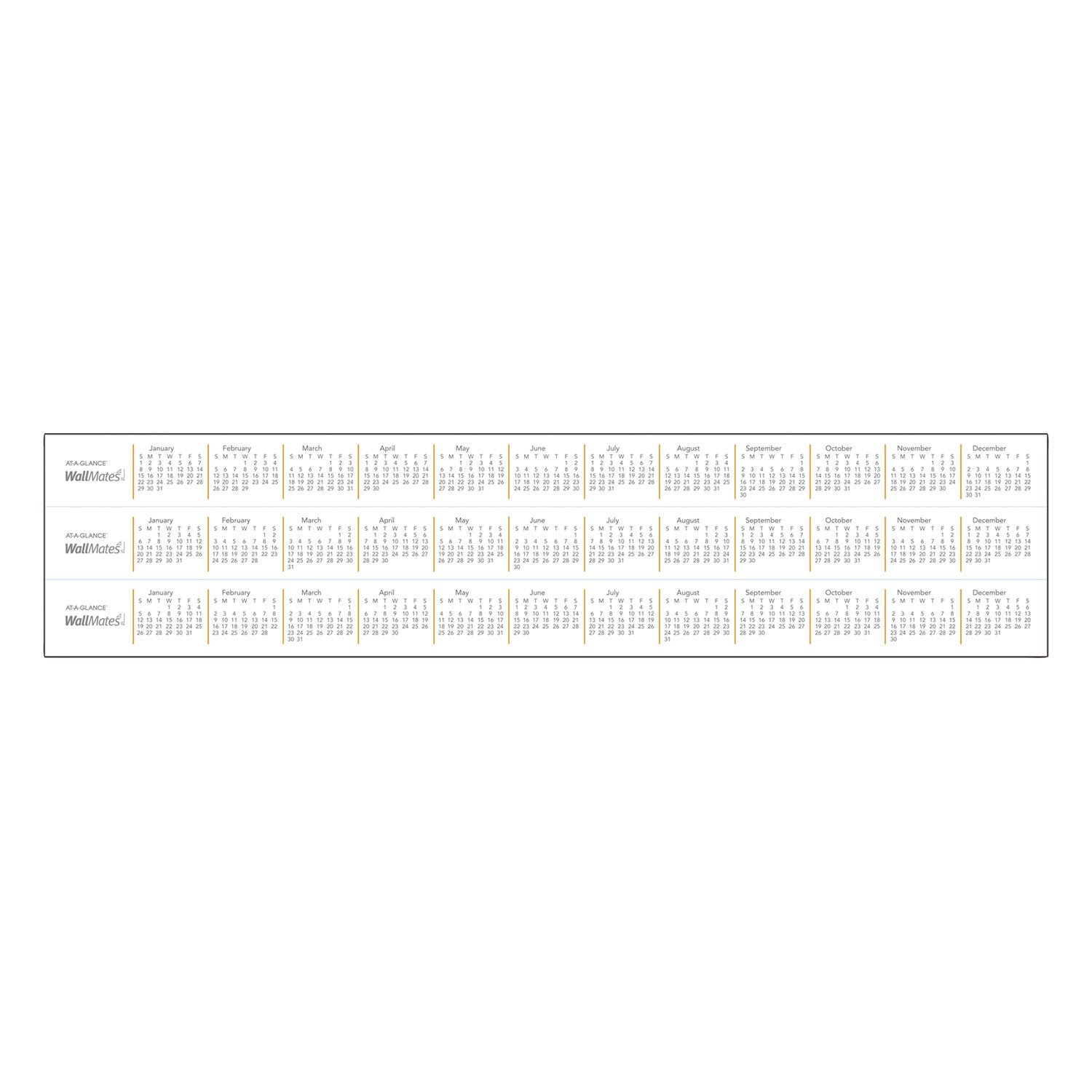AT-A-GLANCE® Wallmates Self-Adhesive Dry Erase Monthly Planning Surfaces, 24 X 18, White/gray/orange Sheets, Undated
