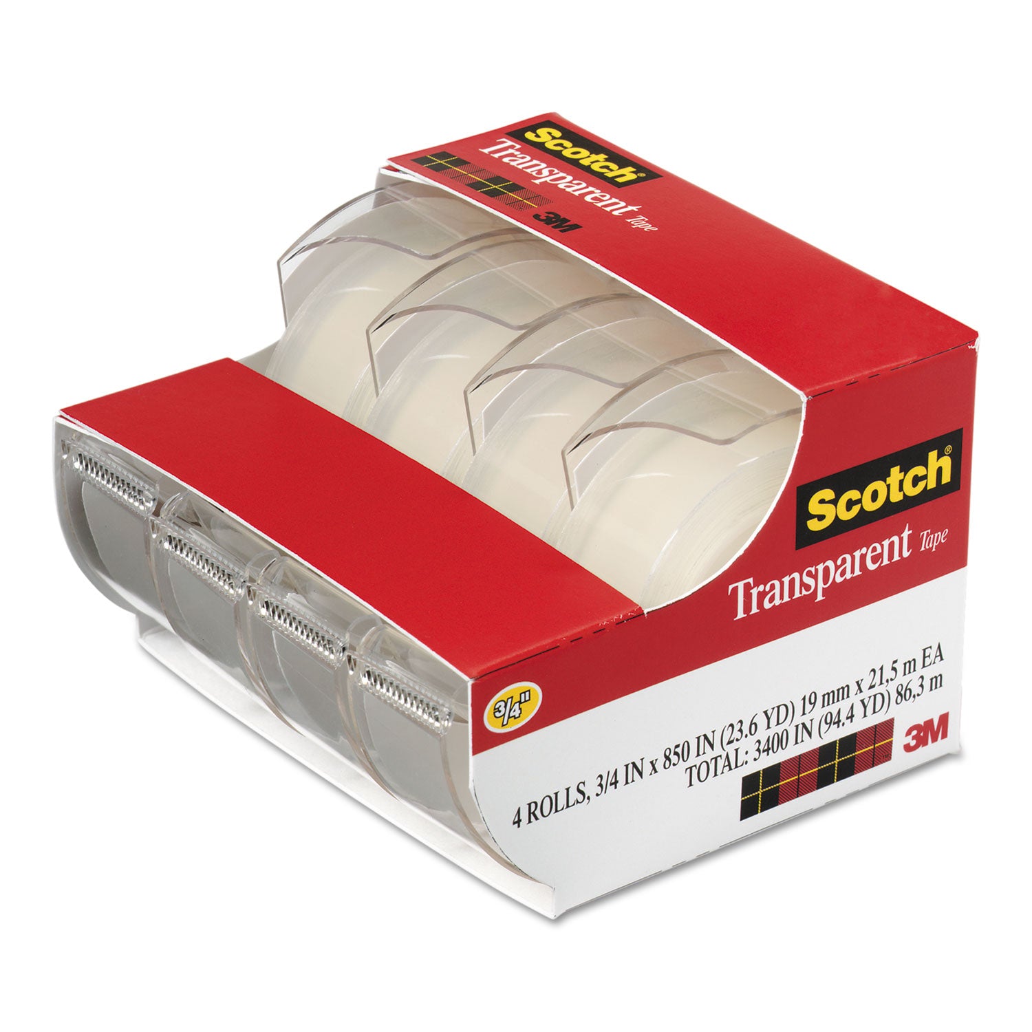 Scotch® Transparent Tape In Handheld Dispenser, 1" Core, 0.75" X 70.83 Ft, Transparent, 4/pack