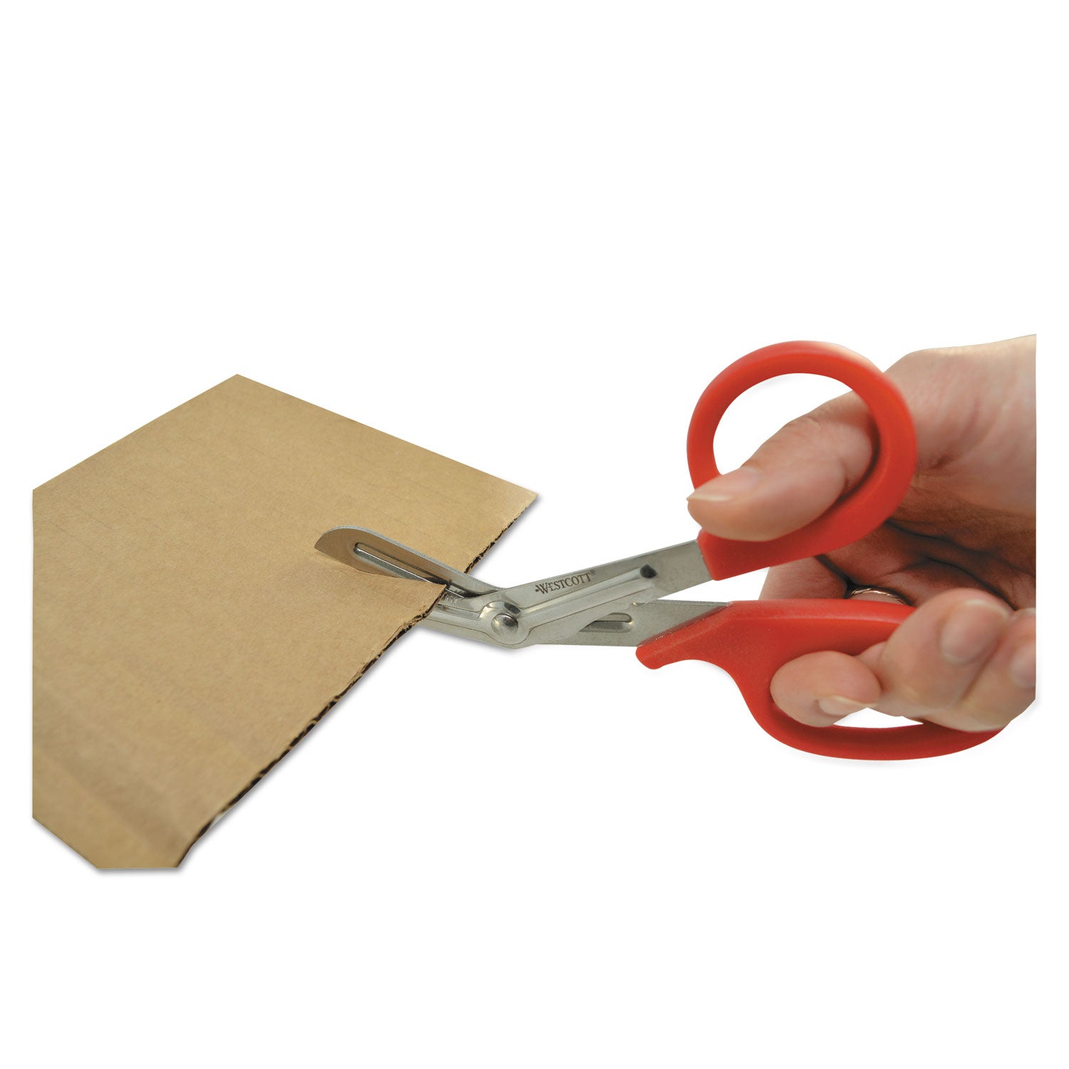 Westcott® Stainless Steel Office Snips, 7" Long, 1.75" Cut Length, Crane-Style Red Handle