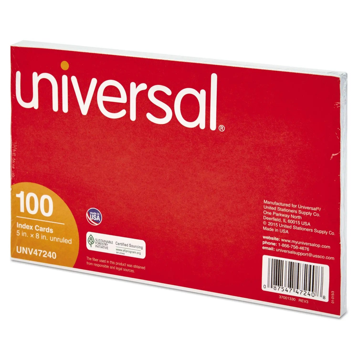 Unruled Index Cards, 5 x 8, White, 100/Pack Universal® Flipcost