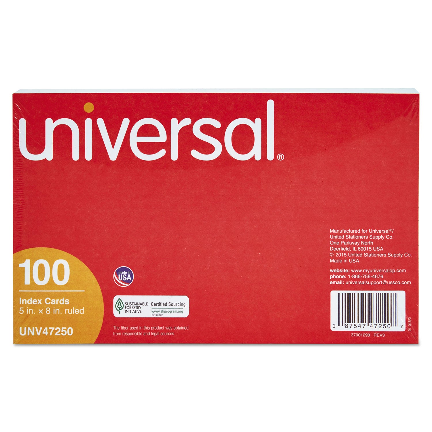 Universal® Ruled Index Cards, 5 X 8, White, 100/pack