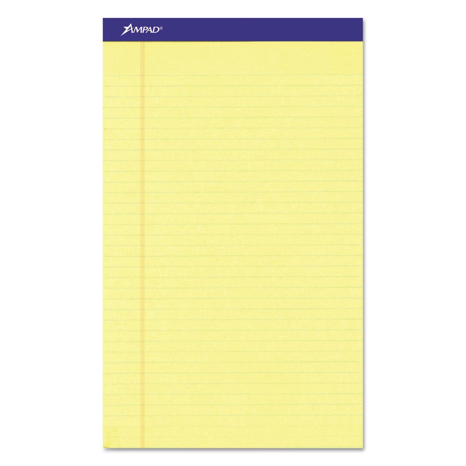 Ampad® Perforated Writing Pads, Wide/legal Rule, 50 Canary-Yellow 8.5 X 14 Sheets, Dozen