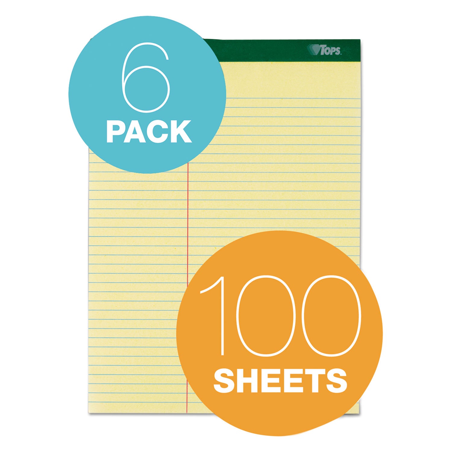TOPS™ Double Docket Ruled Pads, Pitman Rule Variation (offset Dividing Line - 3" Left), 100 Canary 8.5 X 11.75 Sheets, 6/pack