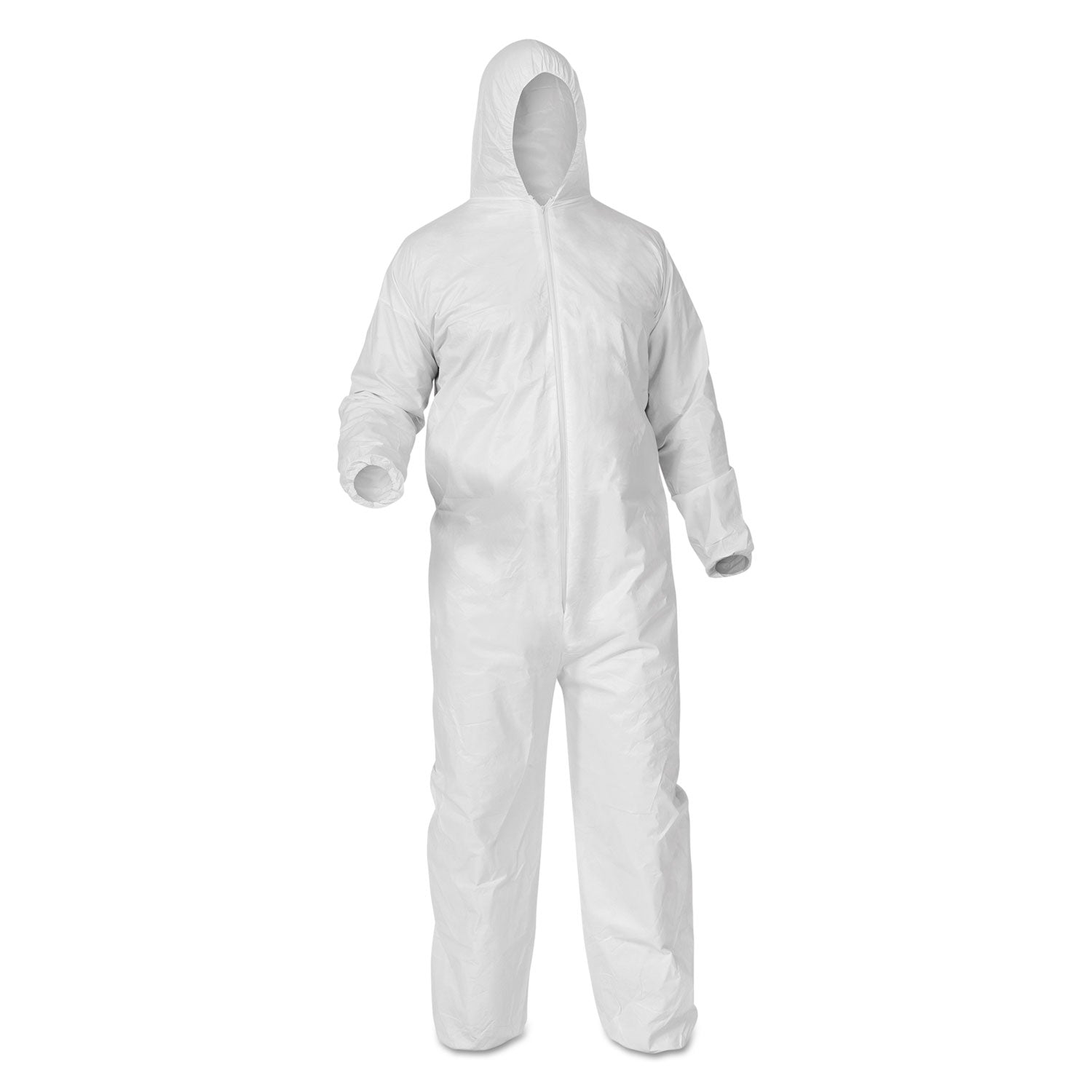 KleenGuard™ A35 Liquid and Particle Protection Coveralls, Zipper Front, Hooded, Elastic Wrists and Ankles, X-Large, White, 25/Carton