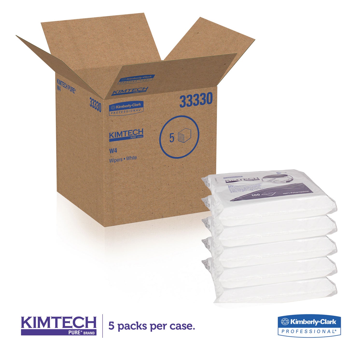 Kimtech™ W4 Critical Task Wipers, Flat Double Bag, 12 x 12, Unscented, White, 100/Bag, 5 Bags/Carton