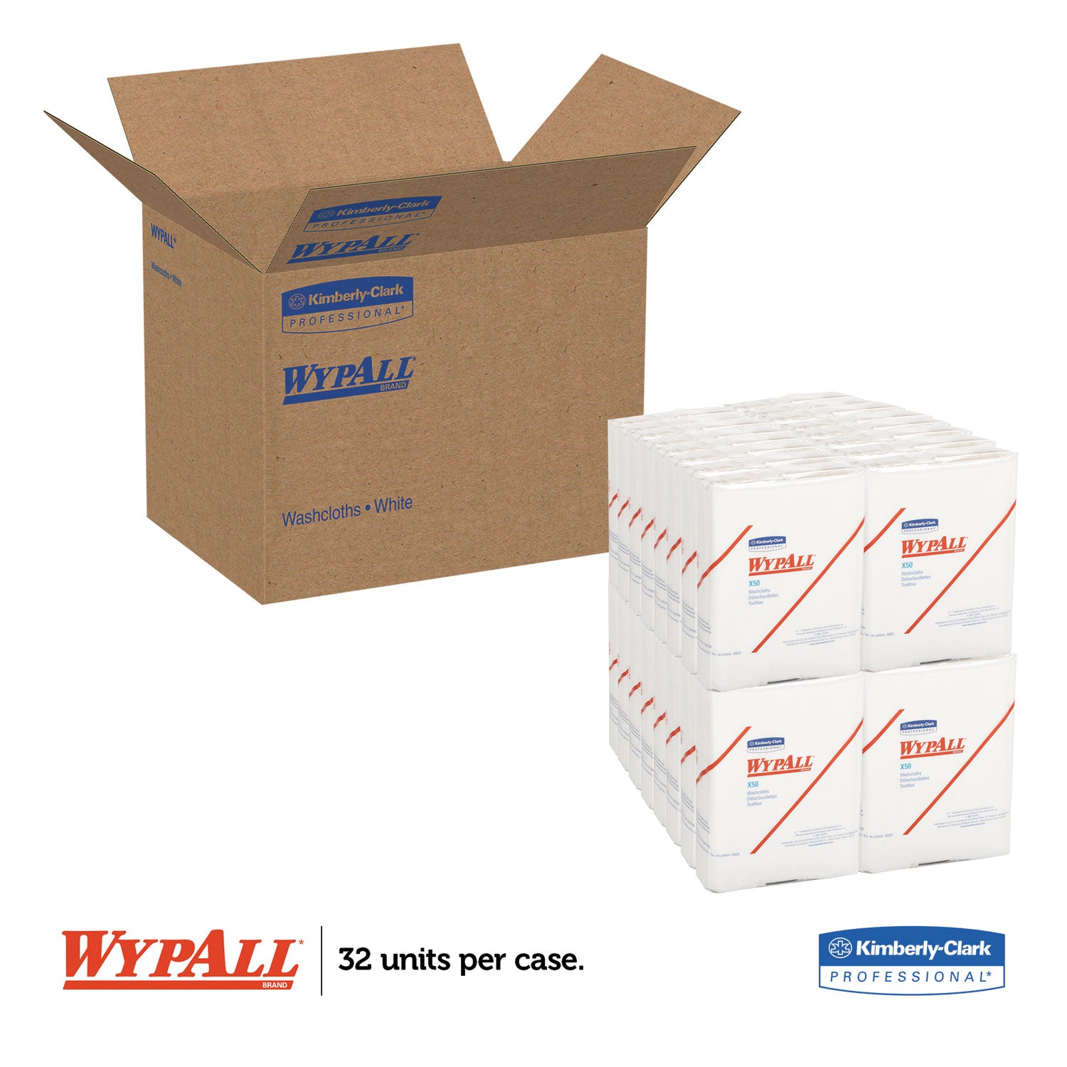 WypAll® X50 Cloths, 1/4 Fold, 12.5 x 10, White, 26/Pack, 32 Packs/Carton