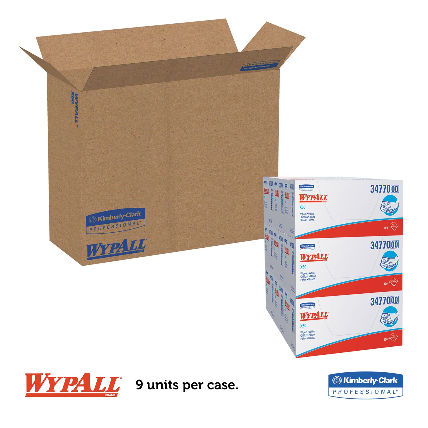 WypAll® General Clean X60 Cloths, 1/4 Fold, 11 x 23, White, 100/Box, 9 Boxes/Carton