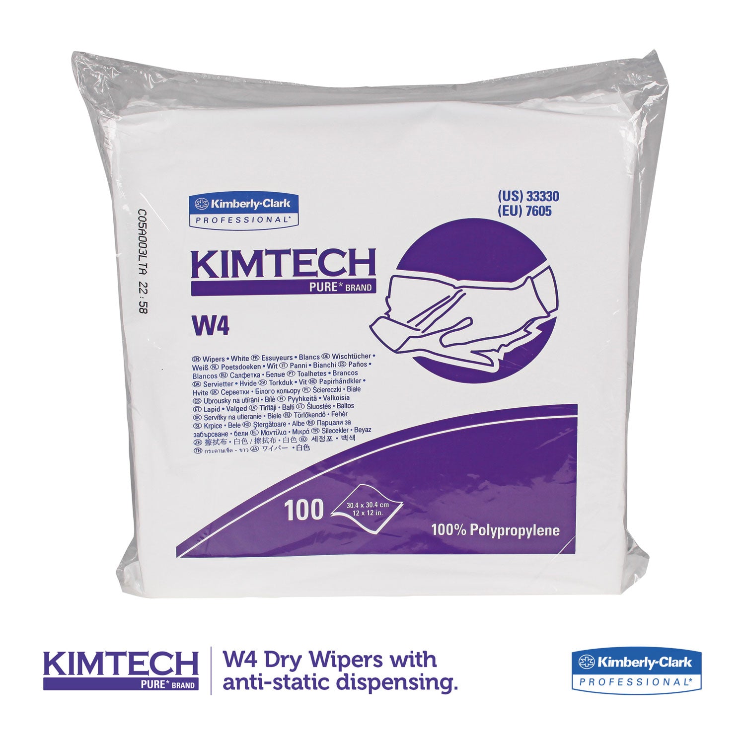 Kimtech™ W4 Critical Task Wipers, Flat Double Bag, 12 x 12, Unscented, White, 100/Bag, 5 Bags/Carton