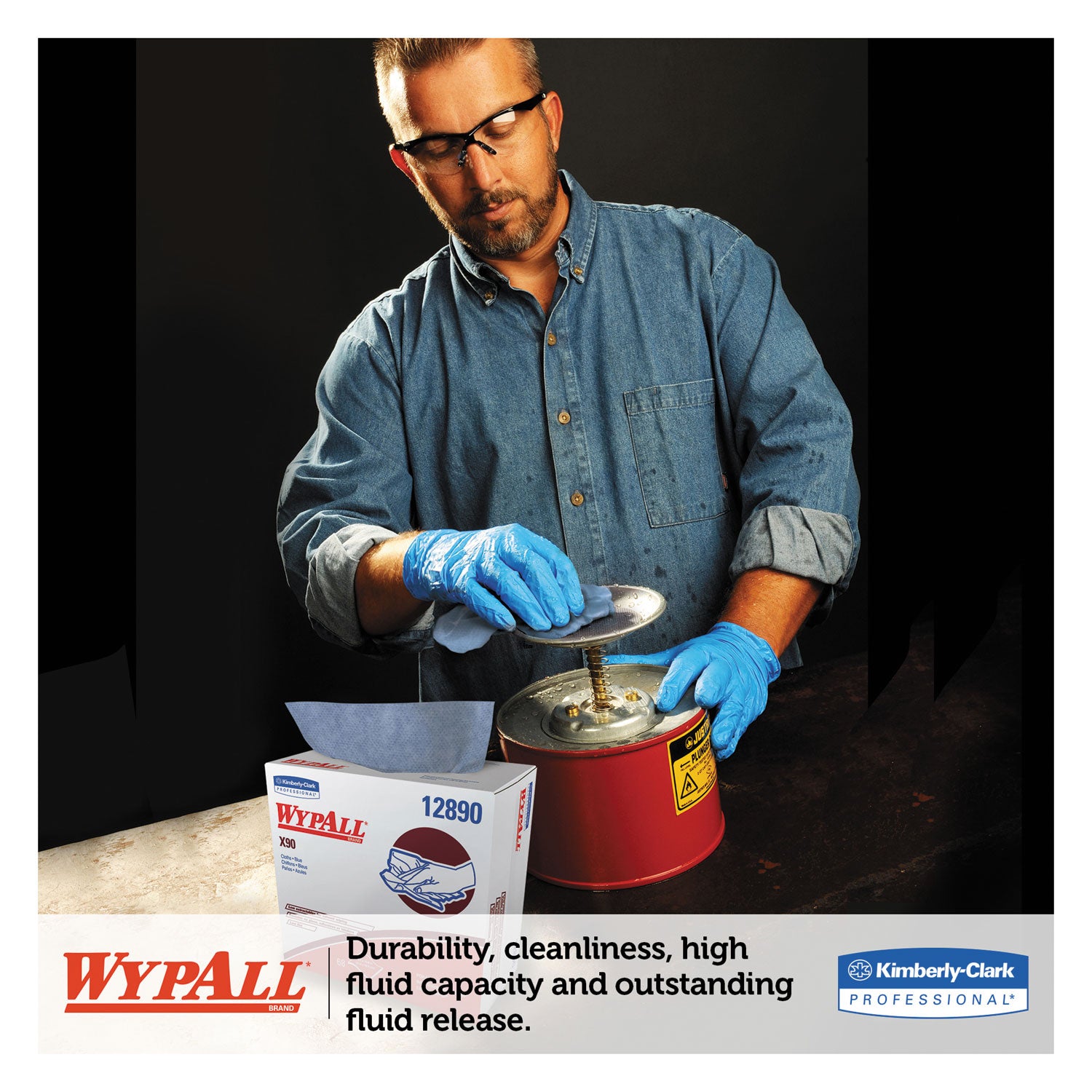 WypAll® X90 Cloths, POP-UP Box, 2-Ply, 8.3 x 16.8, Denim Blue, 68/Box, 5 Boxes/Carton