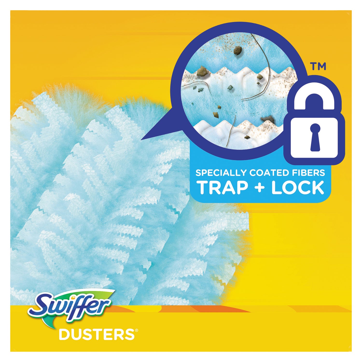Swiffer® Dusters Starter Kit, Dust Lock Fiber, 6" Handle, Blue/yellow