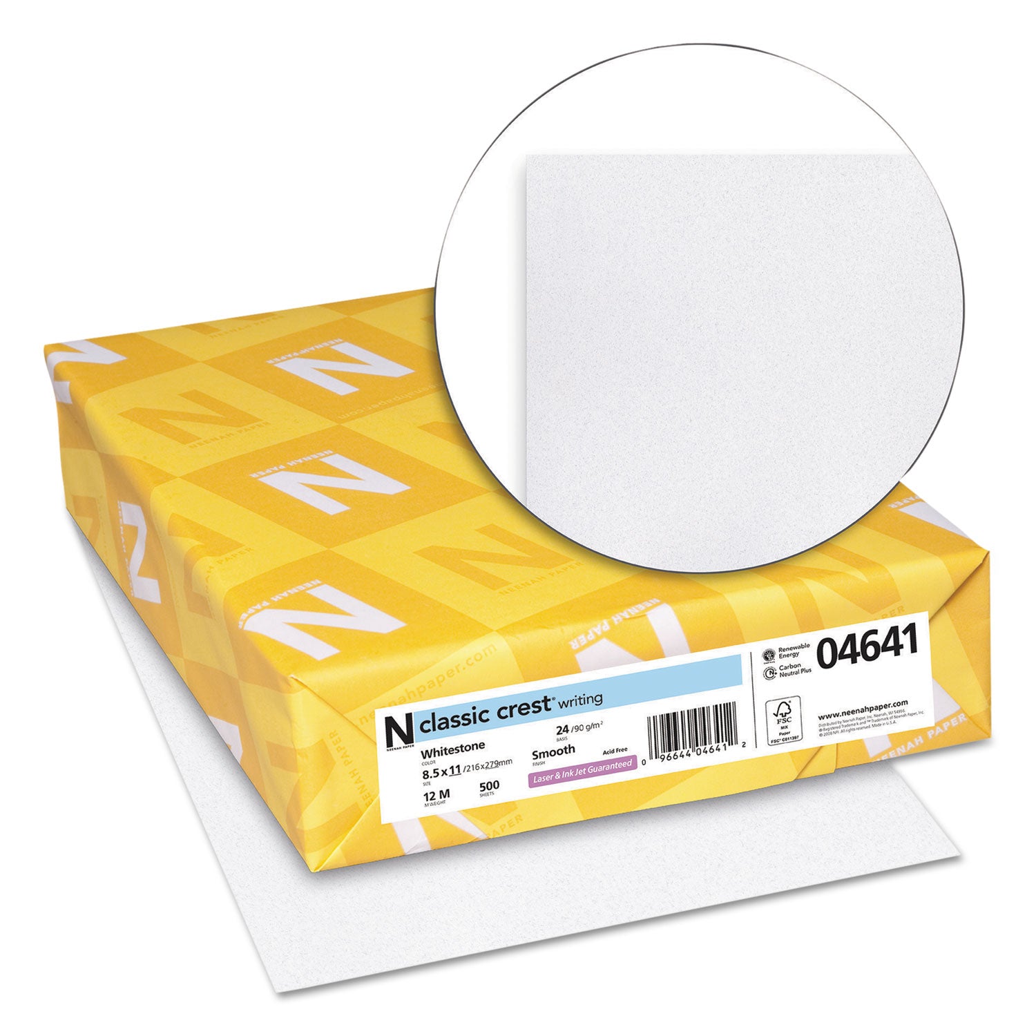 Neenah Paper CLASSIC CREST Stationery Writing Paper, 24 lb Bond Weight, 8.5 x 11, Whitestone, 500/Ream
