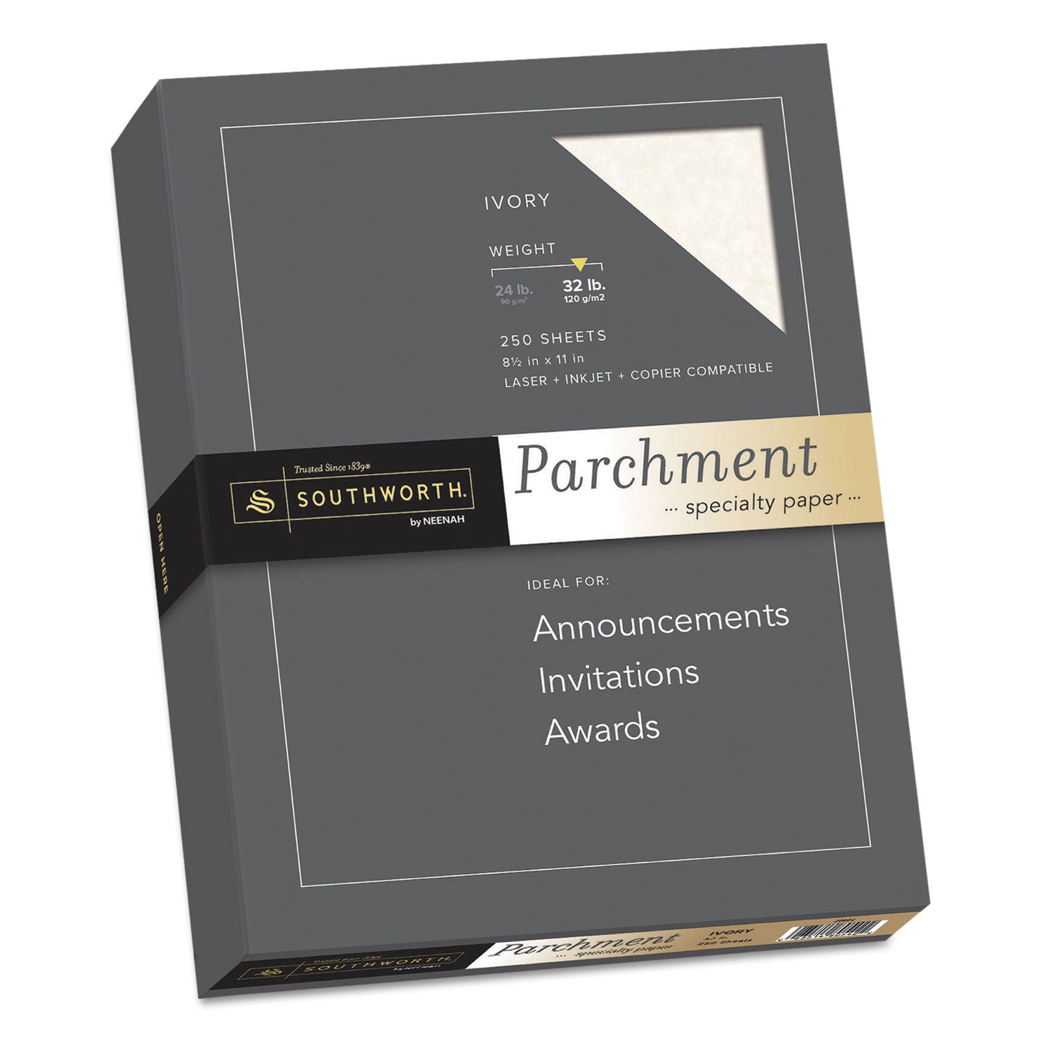 Parchment Specialty Paper, 32 lb Bond Weight, 8.5 x 11, Ivory, 250/Pack