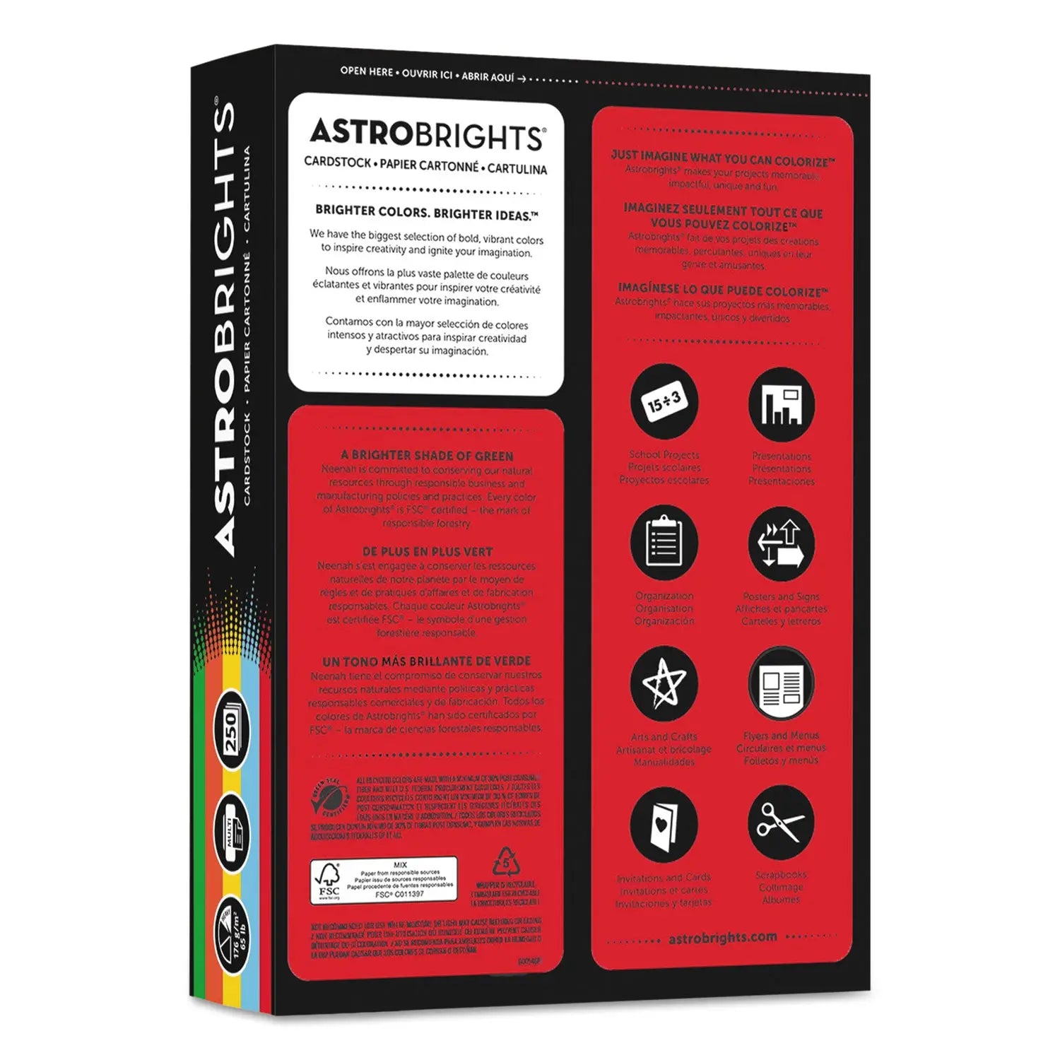 Color Cardstock -"Eco" Assortment, 65 lb Cover Weight, 8.5 x 11, Assorted, 250/Pack Astrobrights® Flipcost