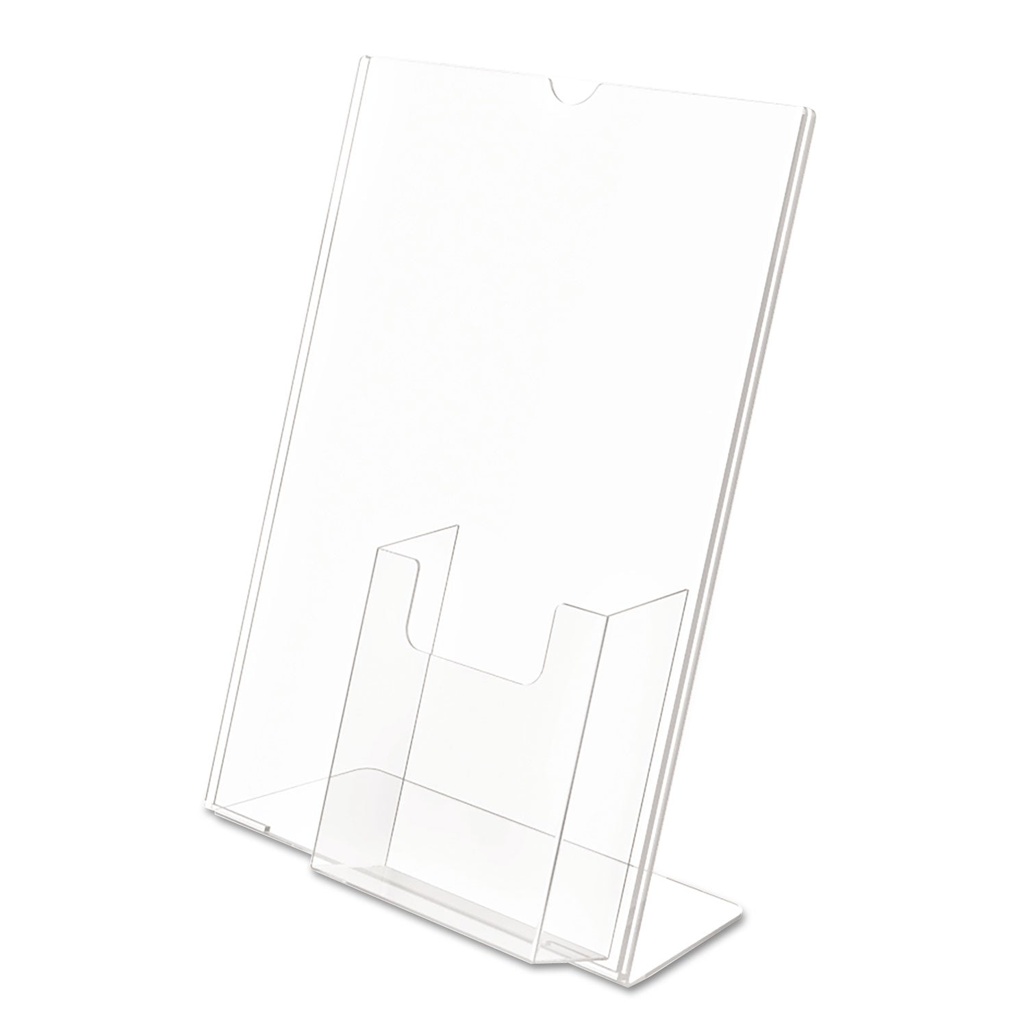 deflecto® Superior Image Slanted Sign Holder with Front Pocket, 9w x 4.5d x 10.75h, Clear